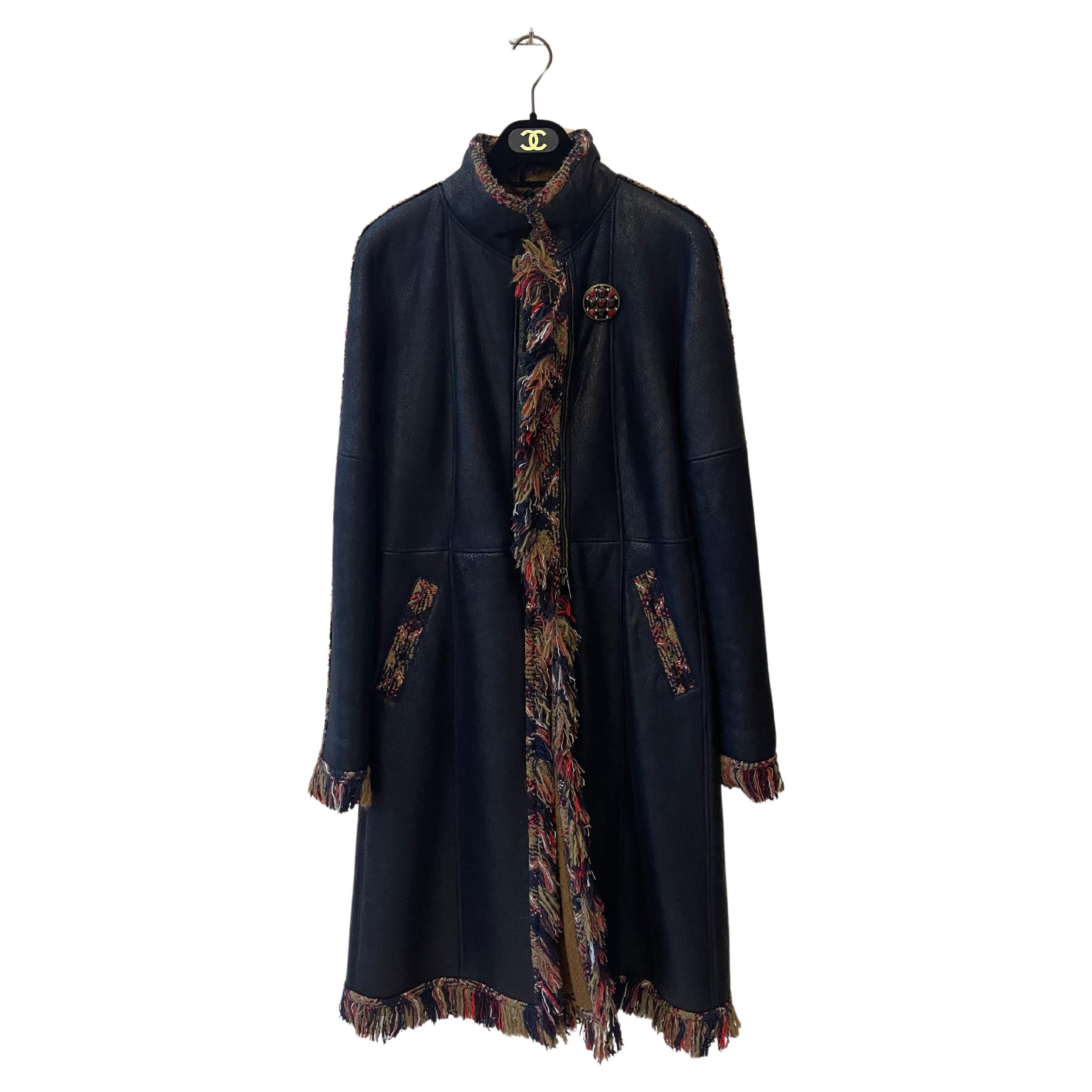 Unique 2013 CHANEL Edinburg Collection Tweed Shearling Coat For Sale
