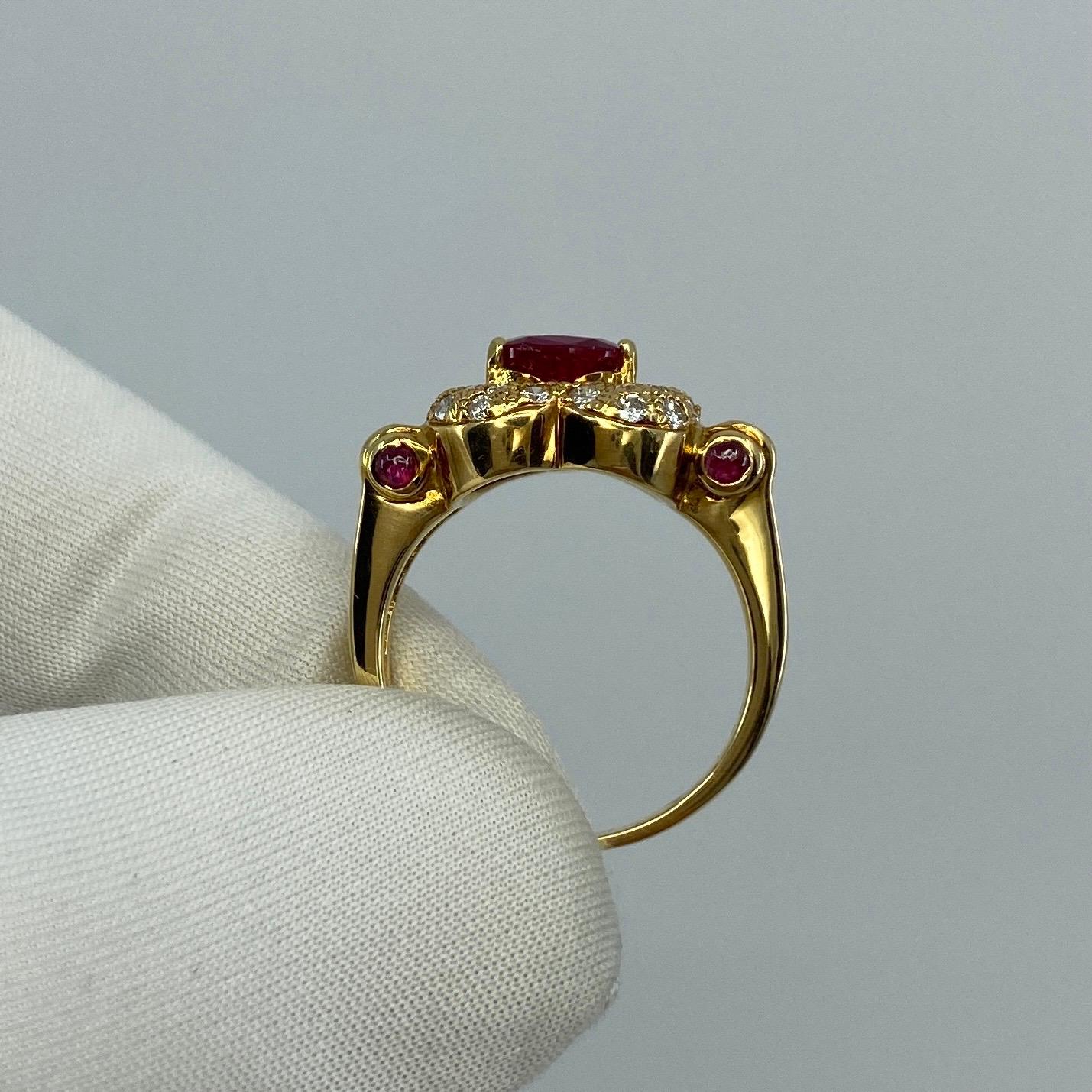 Unique 2.05 Carat Fine Deep Red Ruby Diamond Heart 18k Yellow Gold Cluster Ring 5