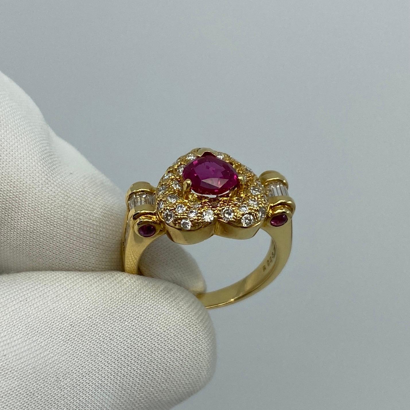 Unique 2.05 Carat Fine Deep Red Ruby Diamond Heart 18k Yellow Gold Cluster Ring 6