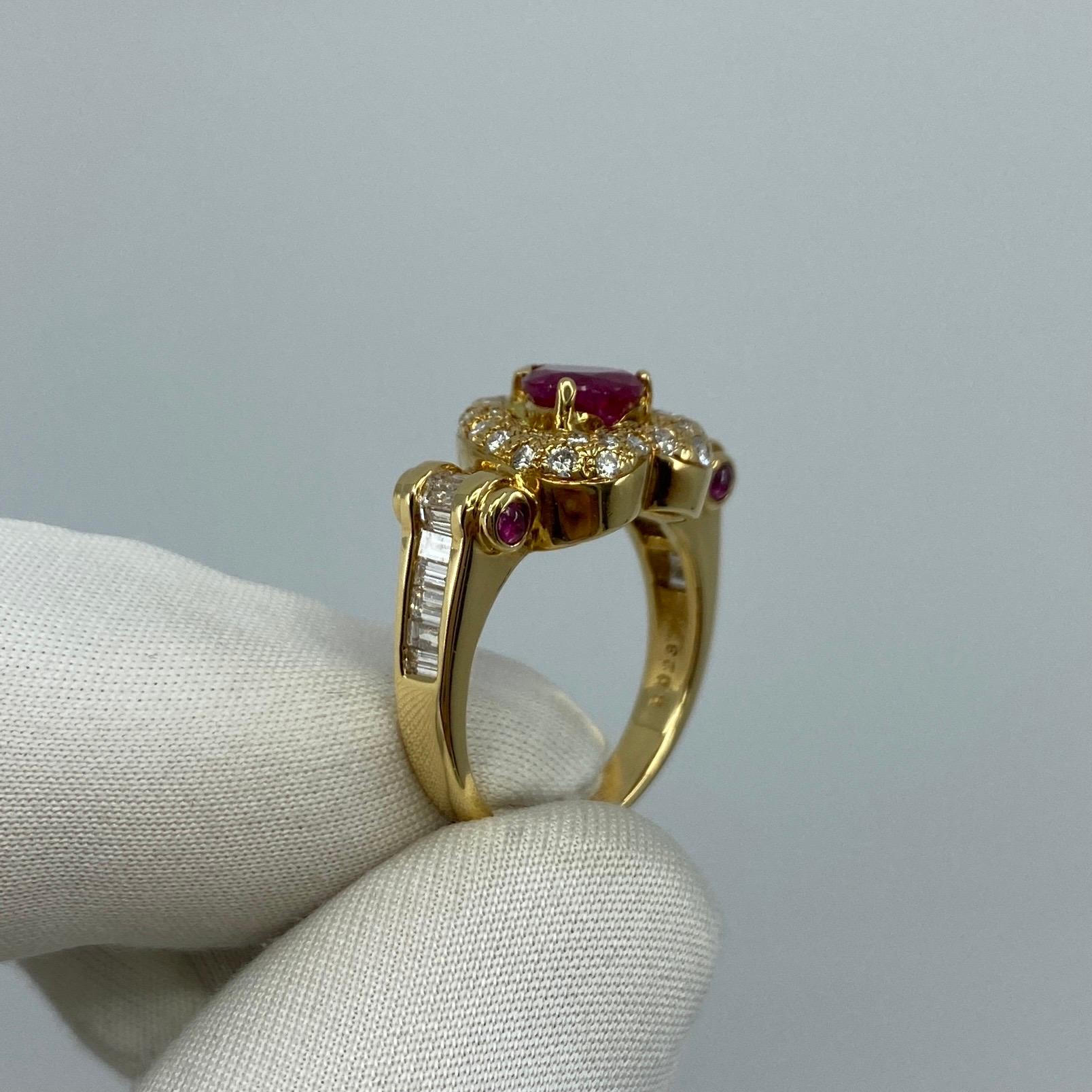 Unique 2.05 Carat Fine Deep Red Ruby Diamond Heart 18k Yellow Gold Cluster Ring 7