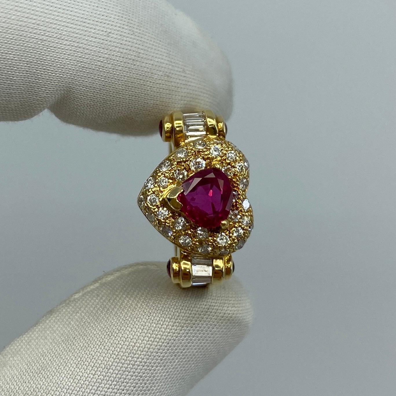 Unique 2.05 Carat Fine Deep Red Ruby Diamond Heart 18k Yellow Gold Cluster Ring 8