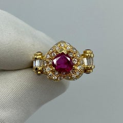 Unique 2.05 Carat Fine Deep Red Ruby Diamond Heart 18k Yellow Gold Cluster Ring