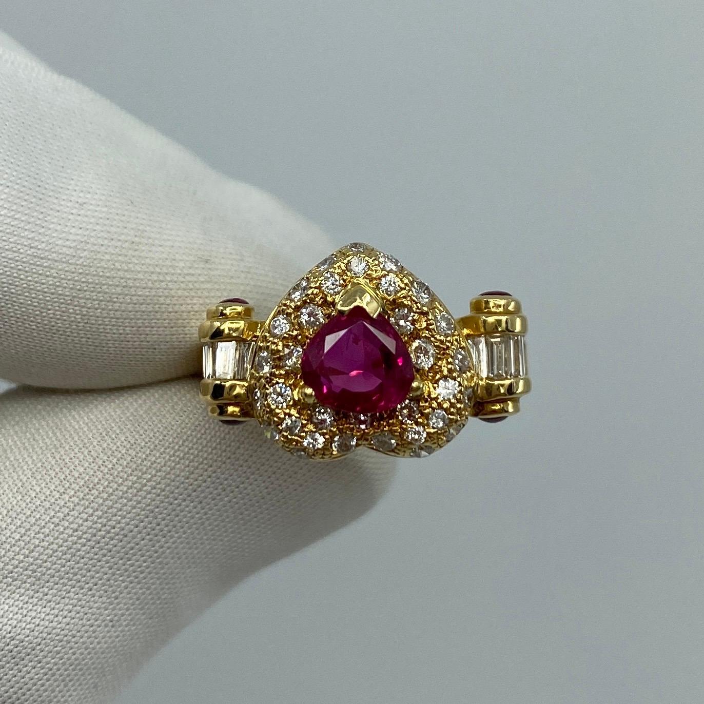 Unique 2.05 Carat Fine Deep Red Ruby Diamond Heart 18k Yellow Gold Cluster Ring 1