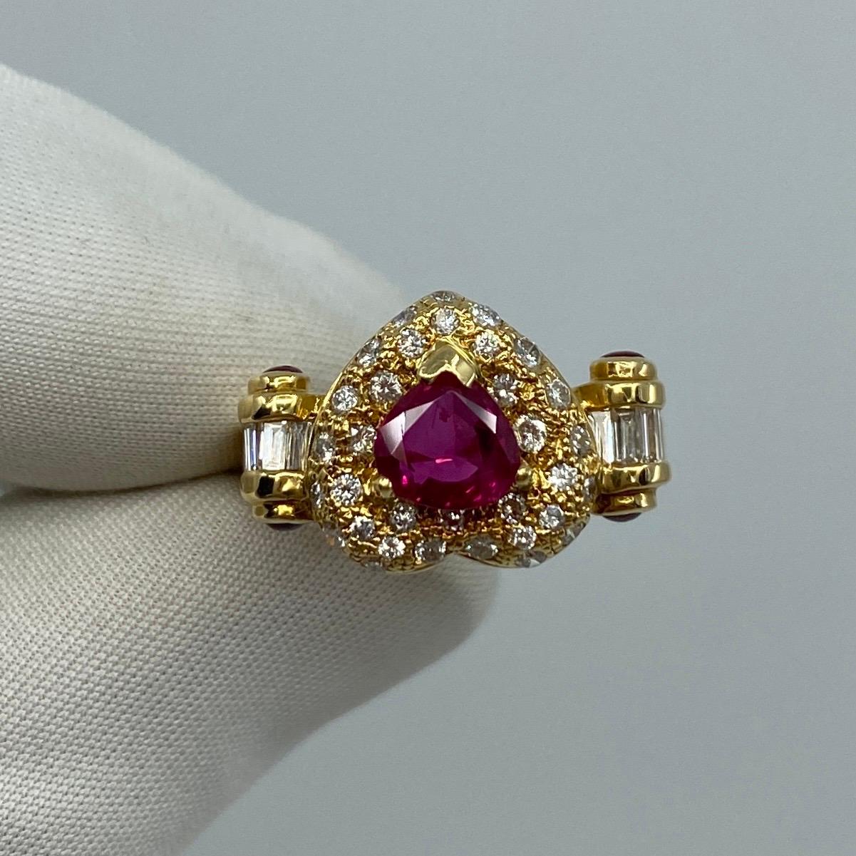 Unique 2.05 Carat Fine Deep Red Ruby Diamond Heart 18k Yellow Gold Cluster Ring 3