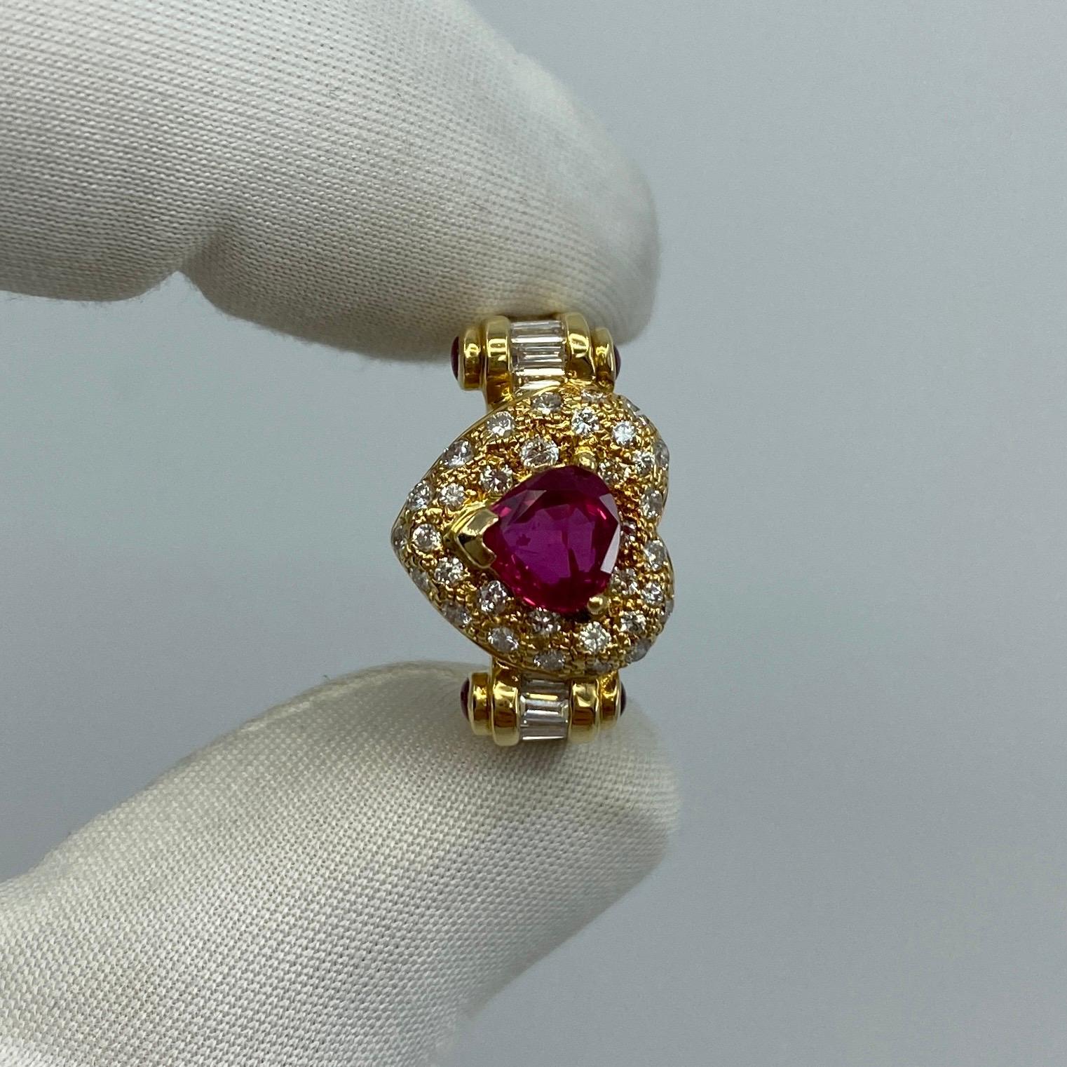 Unique 2.05 Carat Fine Deep Red Ruby Diamond Heart 18k Yellow Gold Cluster Ring 4