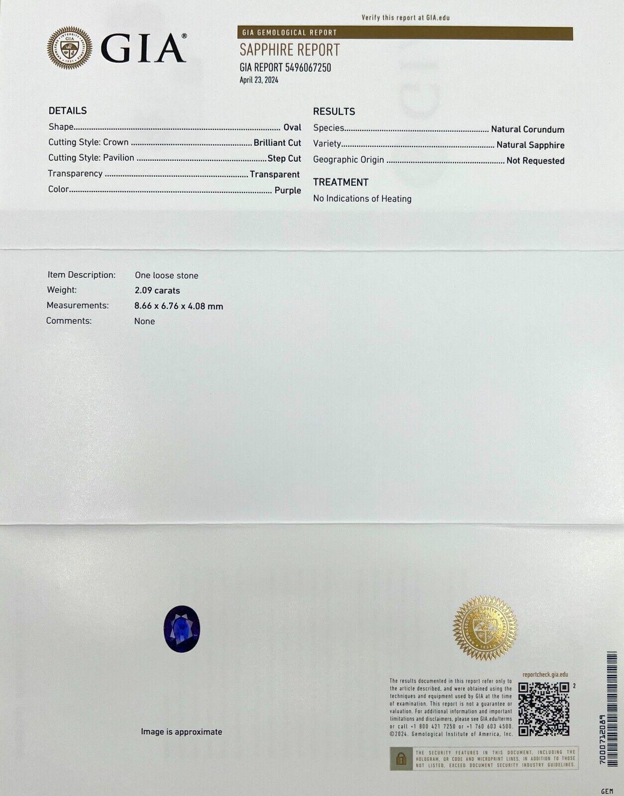 GIA Certified Untreated Purple Parti Colour Sapphire Gemstone.

2.09 Carat natural sapphire with a fine deep purple colour with parti colour effect. Some blues and violets seen throughout the stone. Unique gemstone. Fully certified by GIA as
