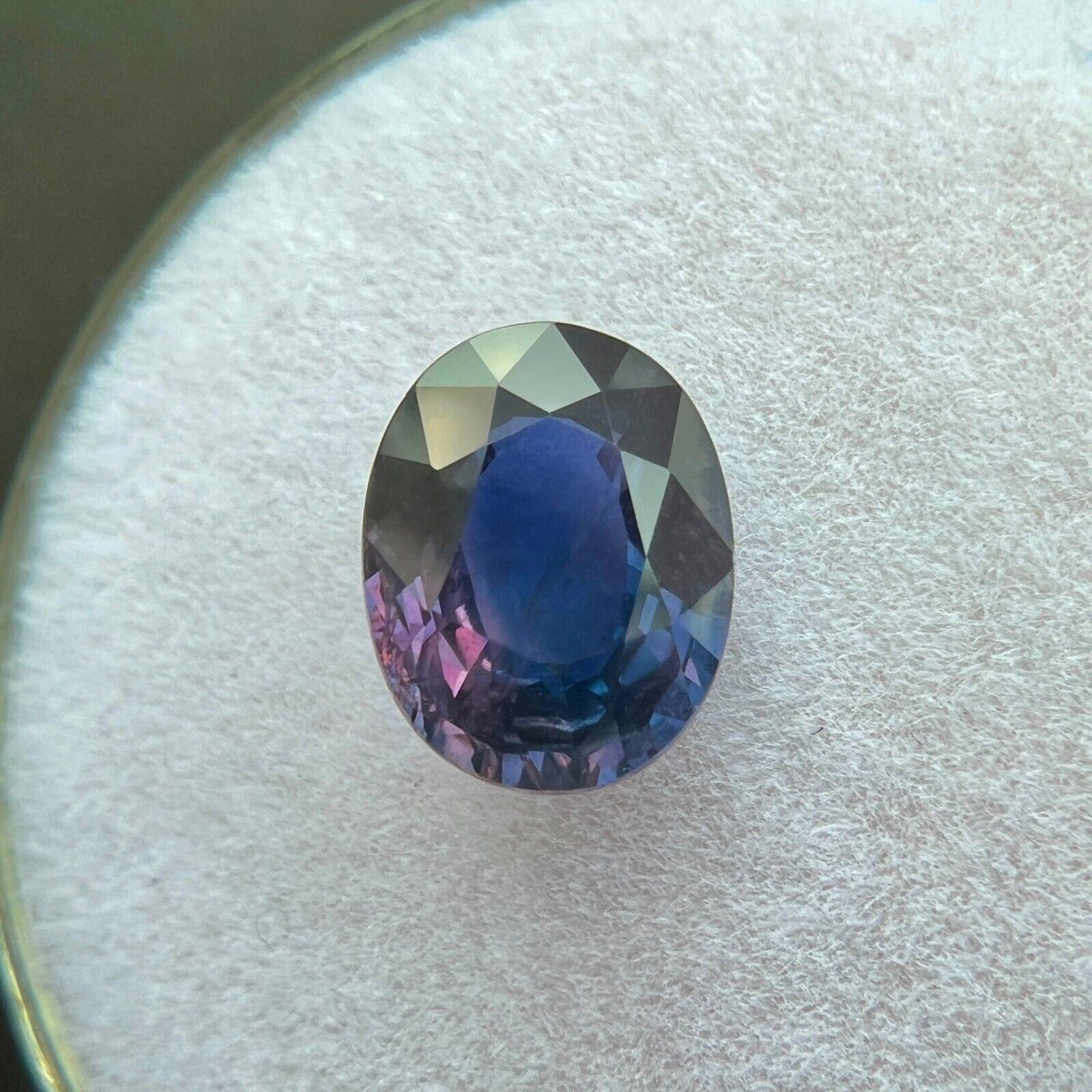 Women's or Men's Unique 2.09Ct Sapphire Gia Certified Parti Colour Purple Blue Untreated Oval Cut For Sale