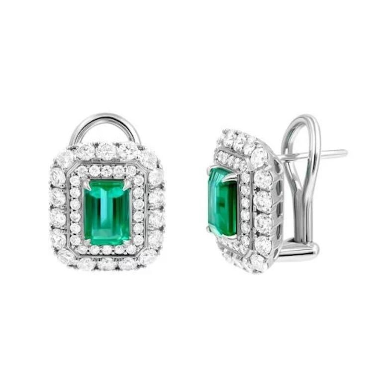 Modern Unique 2.1 Carat Emerald  Diamond White 14k Gold Earrings for Her For Sale