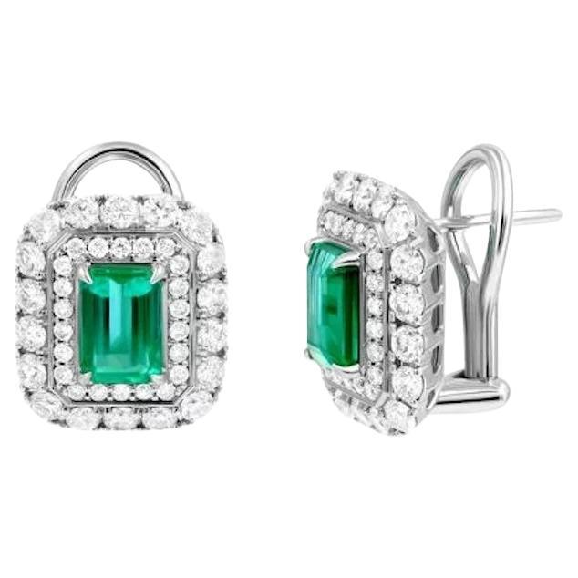 Unique 2.1 Carat Emerald  Diamond White 14k Gold Earrings for Her For Sale