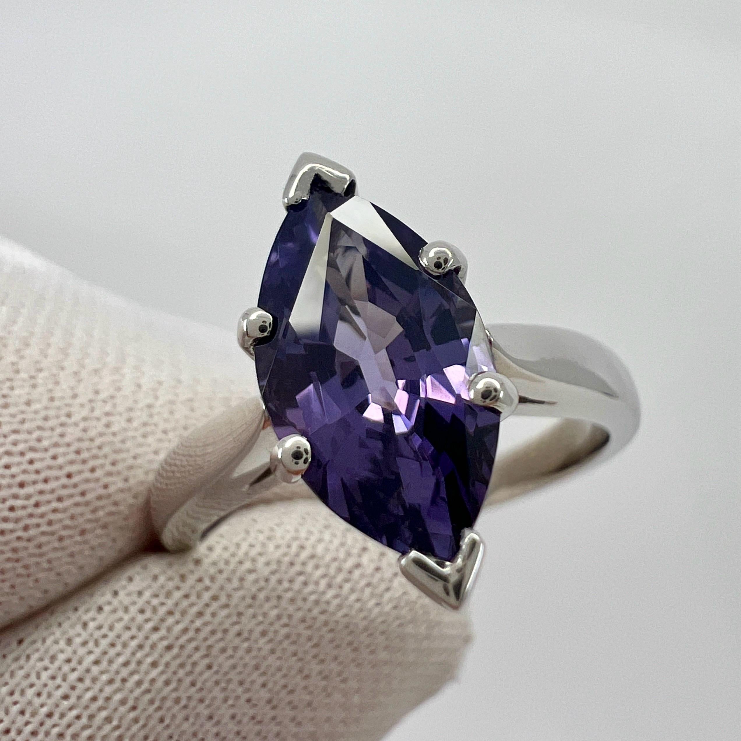 Unique 2.13ct Vivid Purple Violet Spinel Marquise 18k White Gold Solitaire Ring For Sale 5