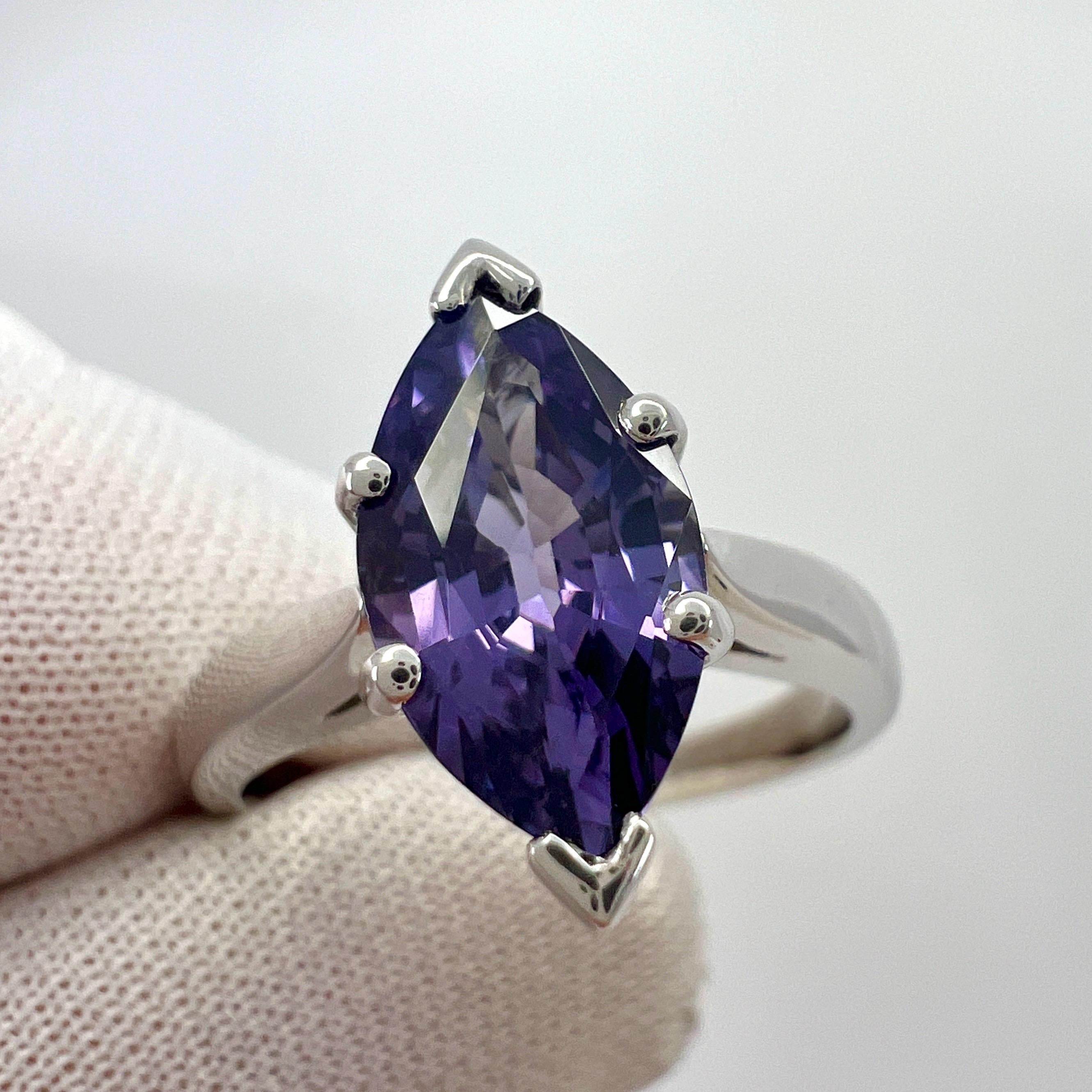 Unique 2.13ct Vivid Purple Violet Spinel Marquise 18k White Gold Solitaire Ring For Sale 6