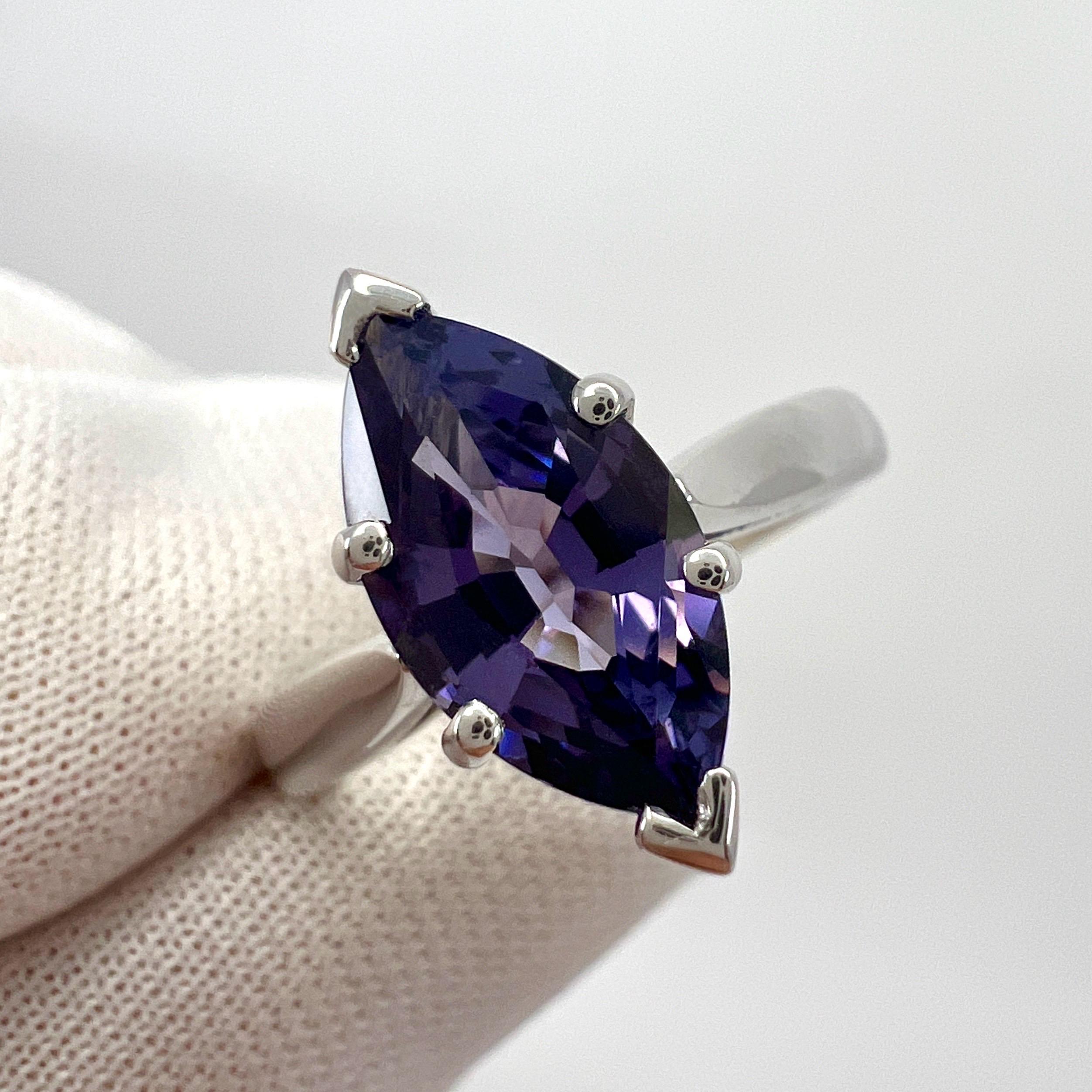 Marquise Cut Unique 2.13ct Vivid Purple Violet Spinel Marquise 18k White Gold Solitaire Ring For Sale
