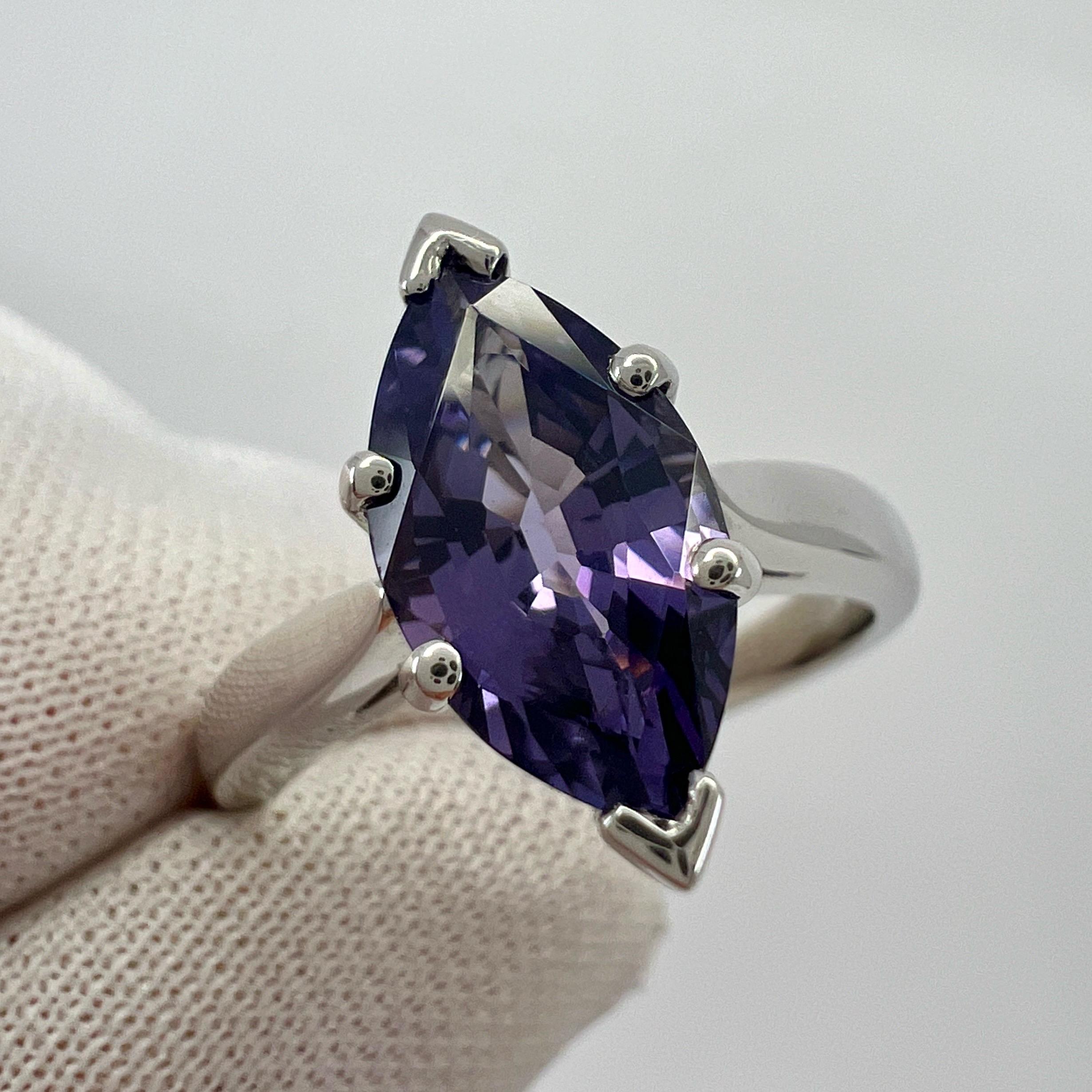 Unique 2.13ct Vivid Purple Violet Spinel Marquise 18k White Gold Solitaire Ring In New Condition For Sale In Birmingham, GB
