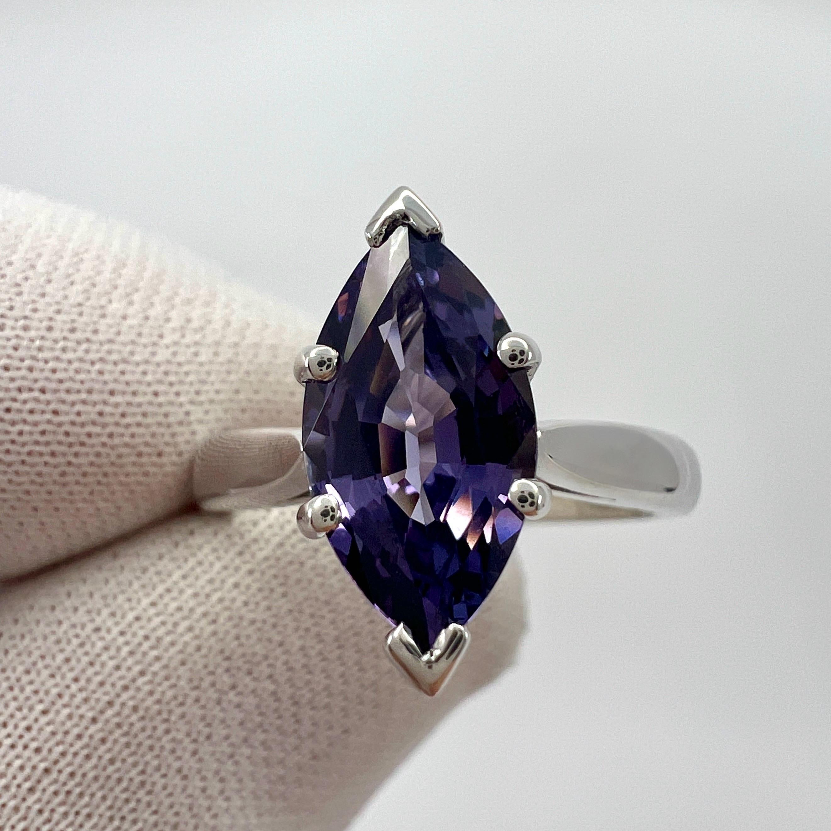 Women's or Men's Unique 2.13ct Vivid Purple Violet Spinel Marquise 18k White Gold Solitaire Ring For Sale