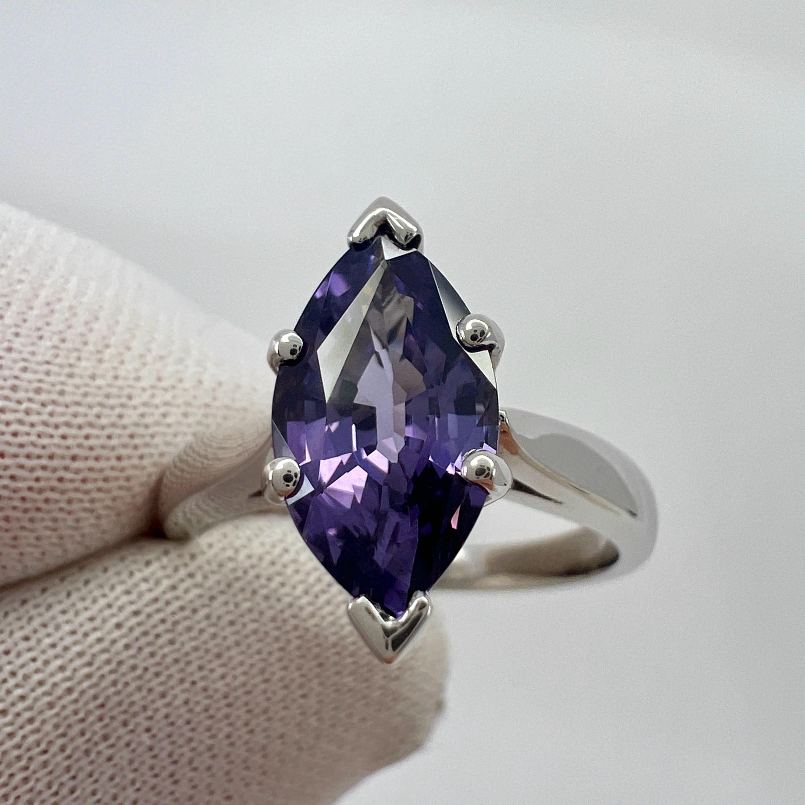 Unique 2.13ct Vivid Purple Violet Spinel Marquise 18k White Gold Solitaire Ring For Sale 1