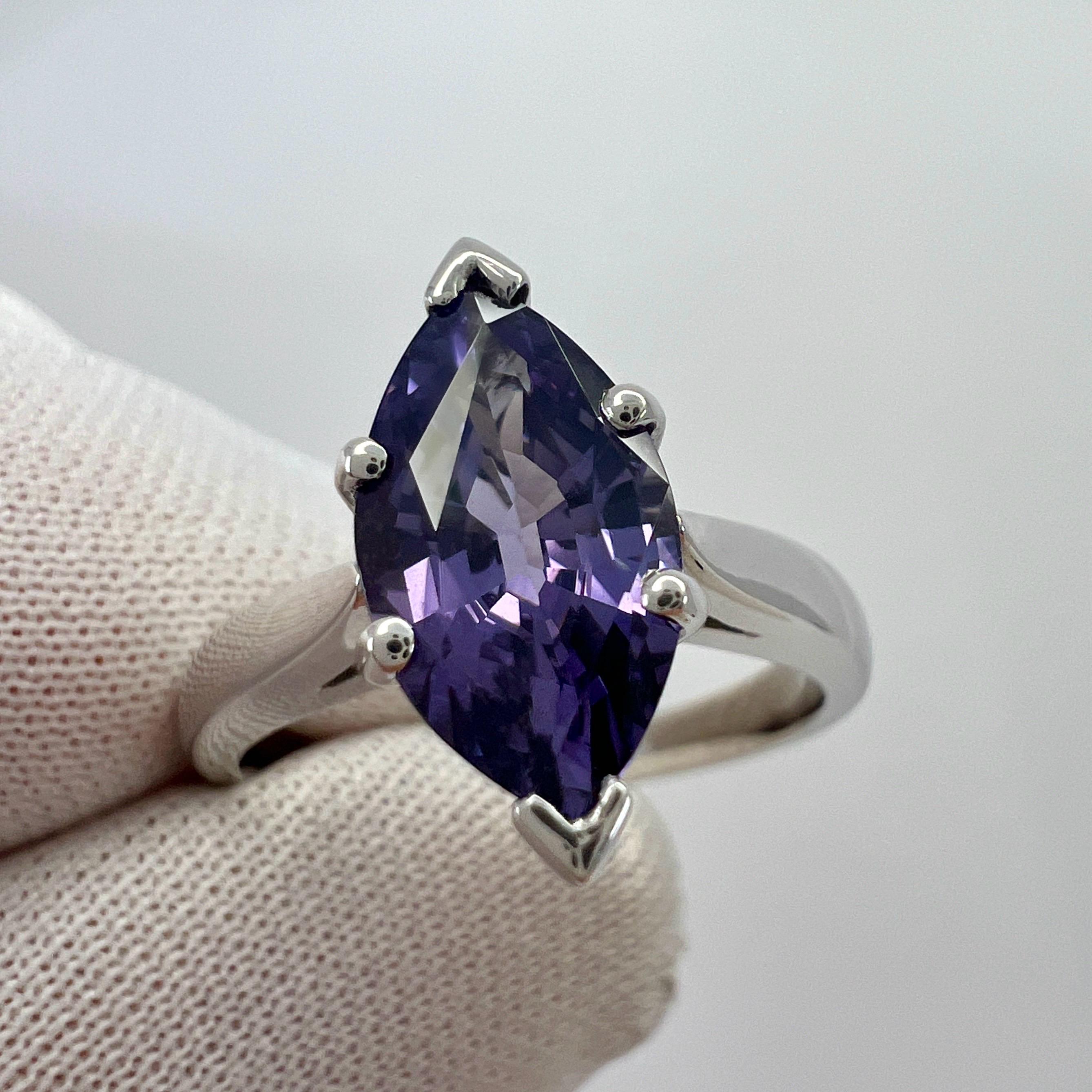 Unique 2.13ct Vivid Purple Violet Spinel Marquise 18k White Gold Solitaire Ring For Sale 3