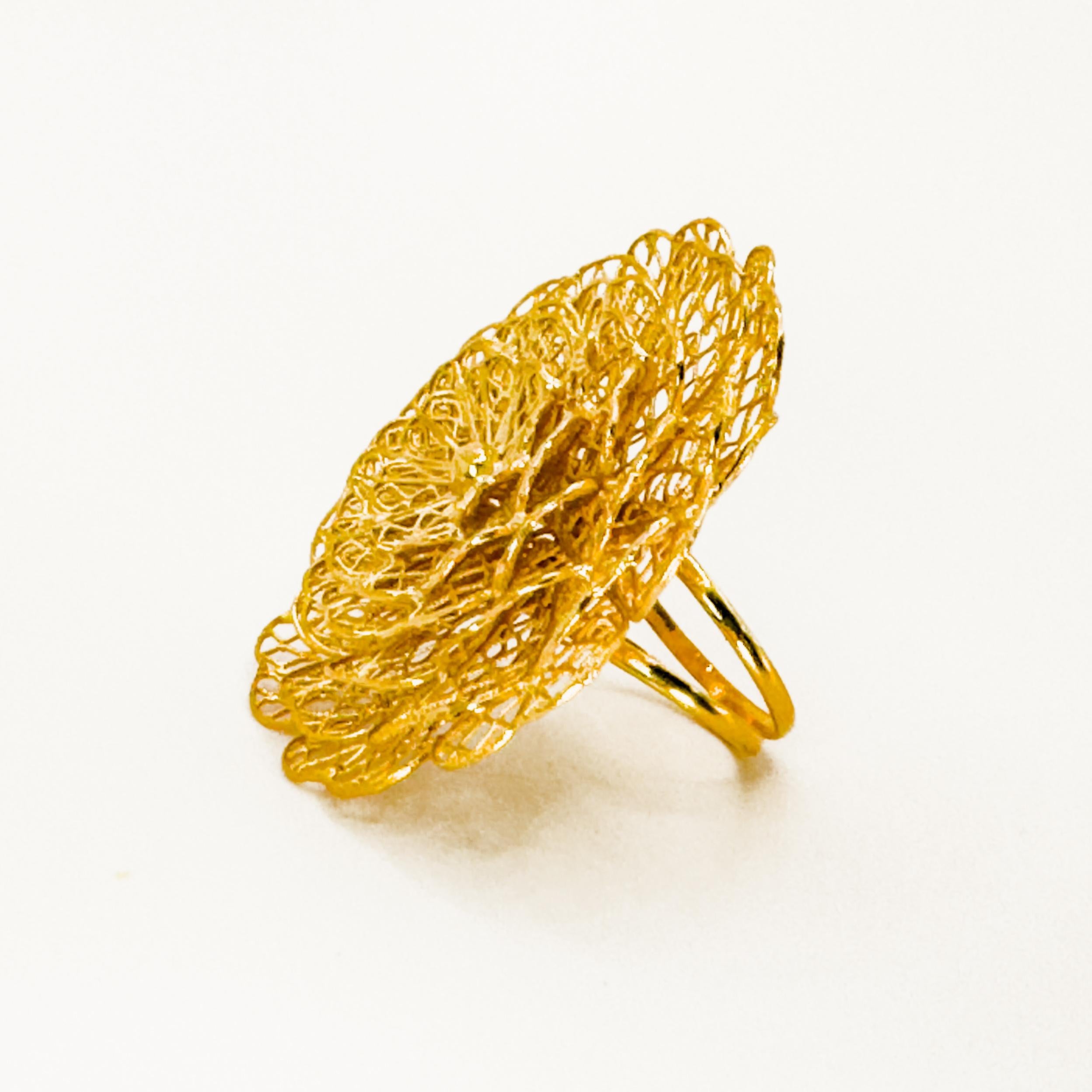 Flower Cocktail Ring 21 Karat Yellow Gold  For Sale 1