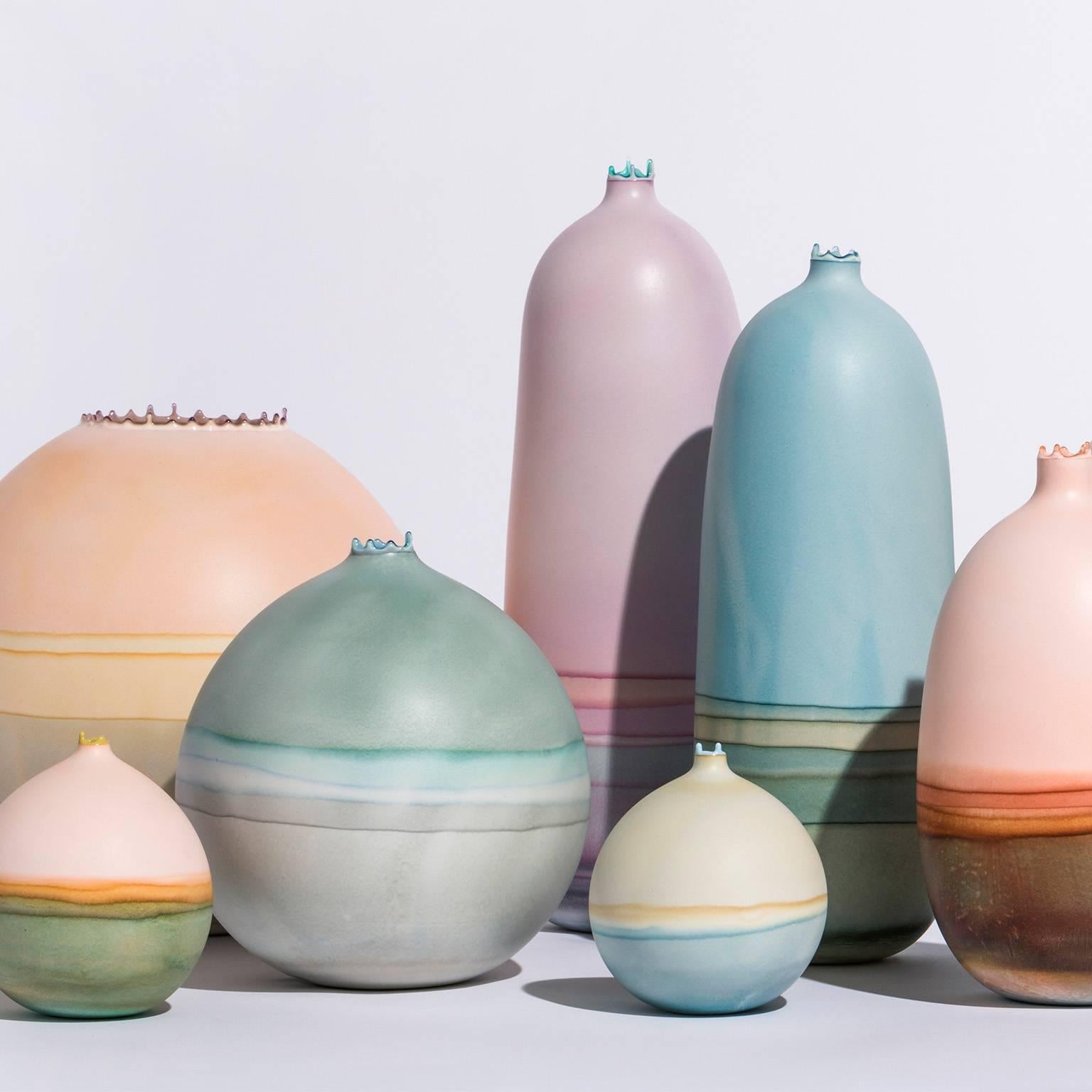 Unique 21st Century Peach, Bone and Sage Green Dip-Dyed Large Round Vase In New Condition For Sale In Springfield, OR