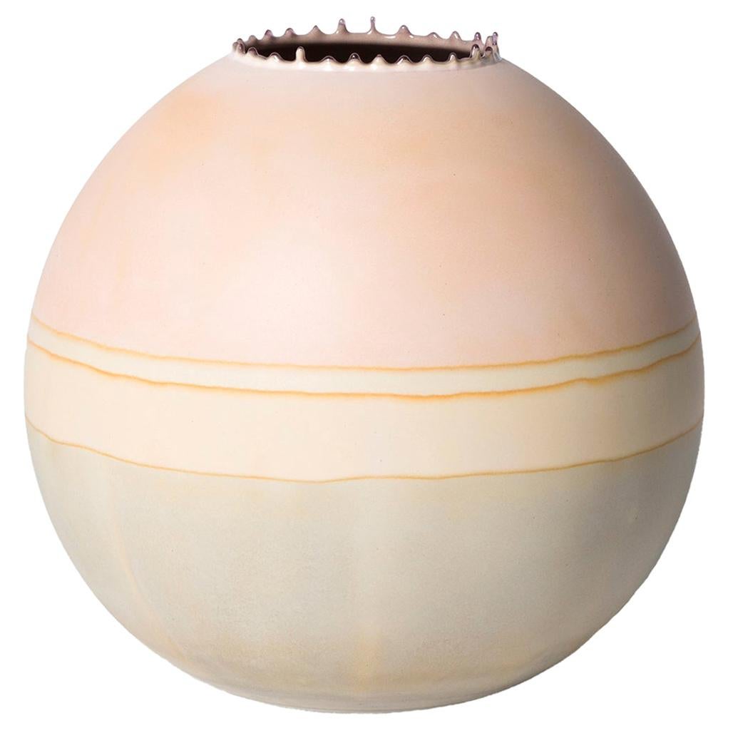 Unique 21st Century Peach, Bone and Sage Green Dip-Dyed Large Round Vase