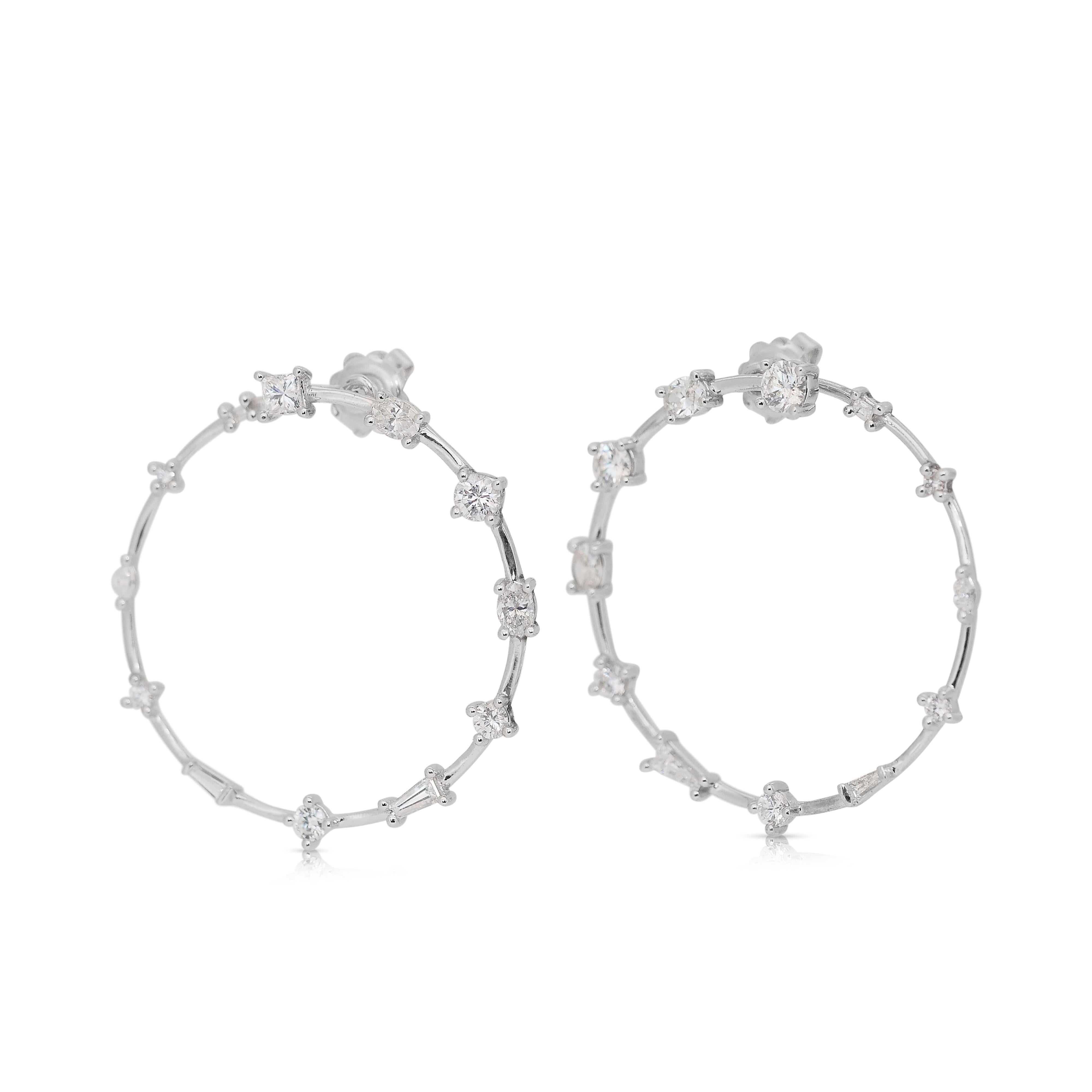 Oval Cut Unique 2.39ct Diamonds Hoop Earrings in 18k White Gold - IGI Certified