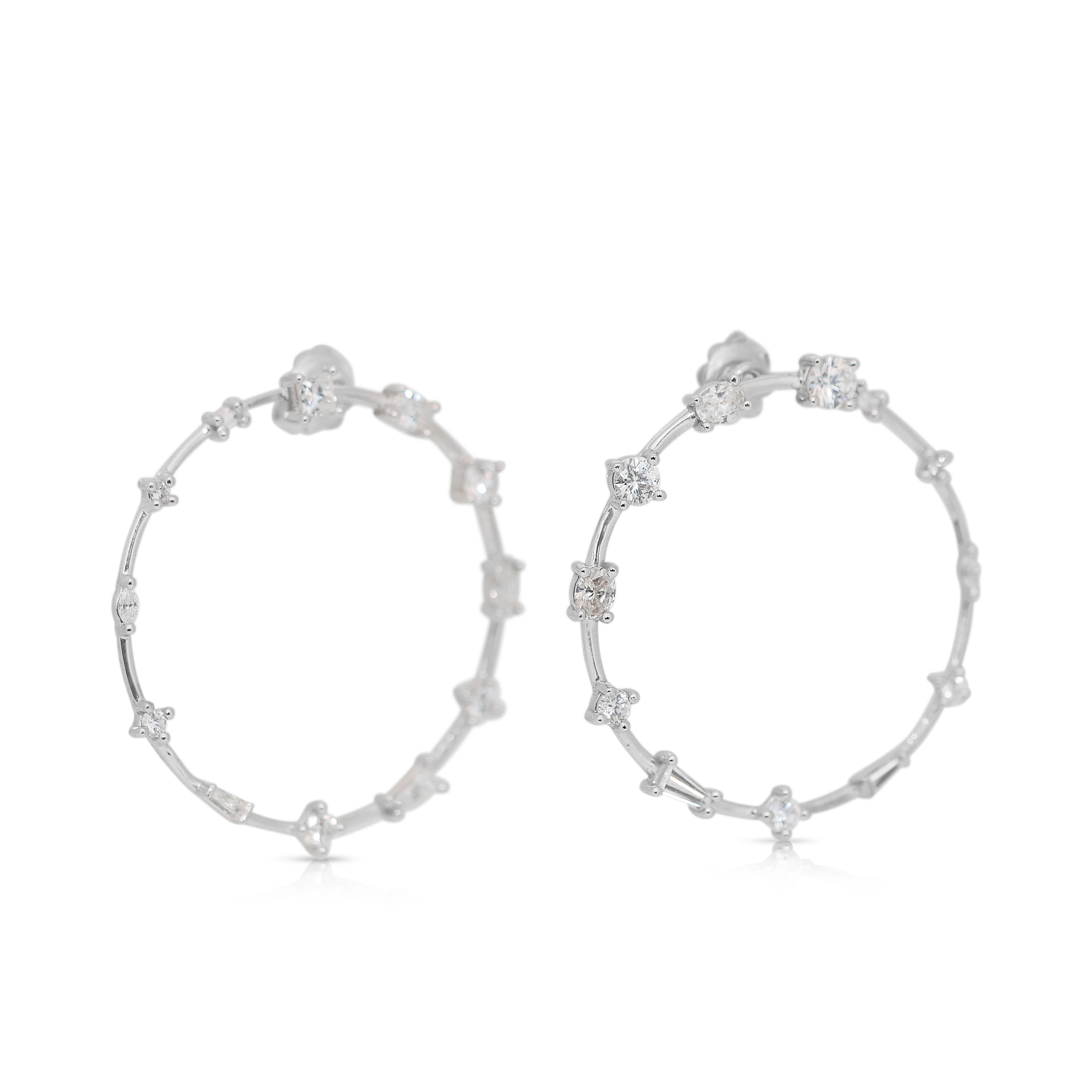 Unique 2.39ct Diamonds Hoop Earrings in 18k White Gold - IGI Certified 1