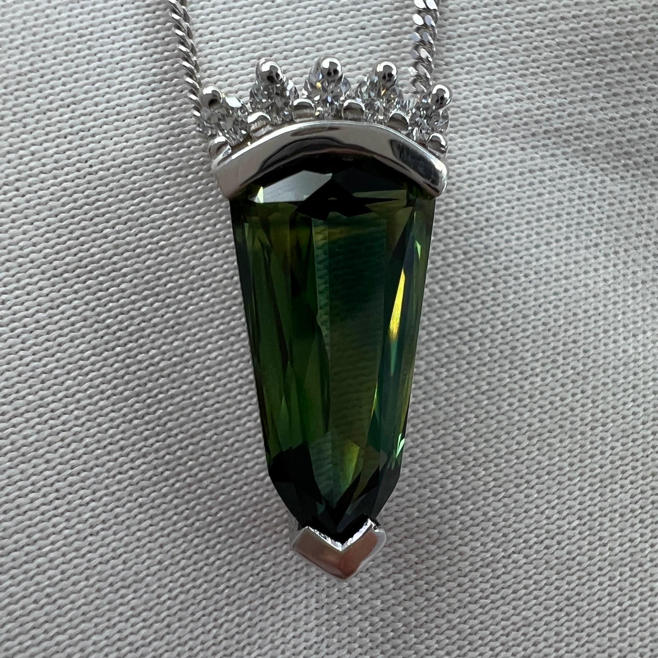 Unique 2.70ct Fancy Green Australian Sapphire & Diamond 18k White Gold Pendant 5