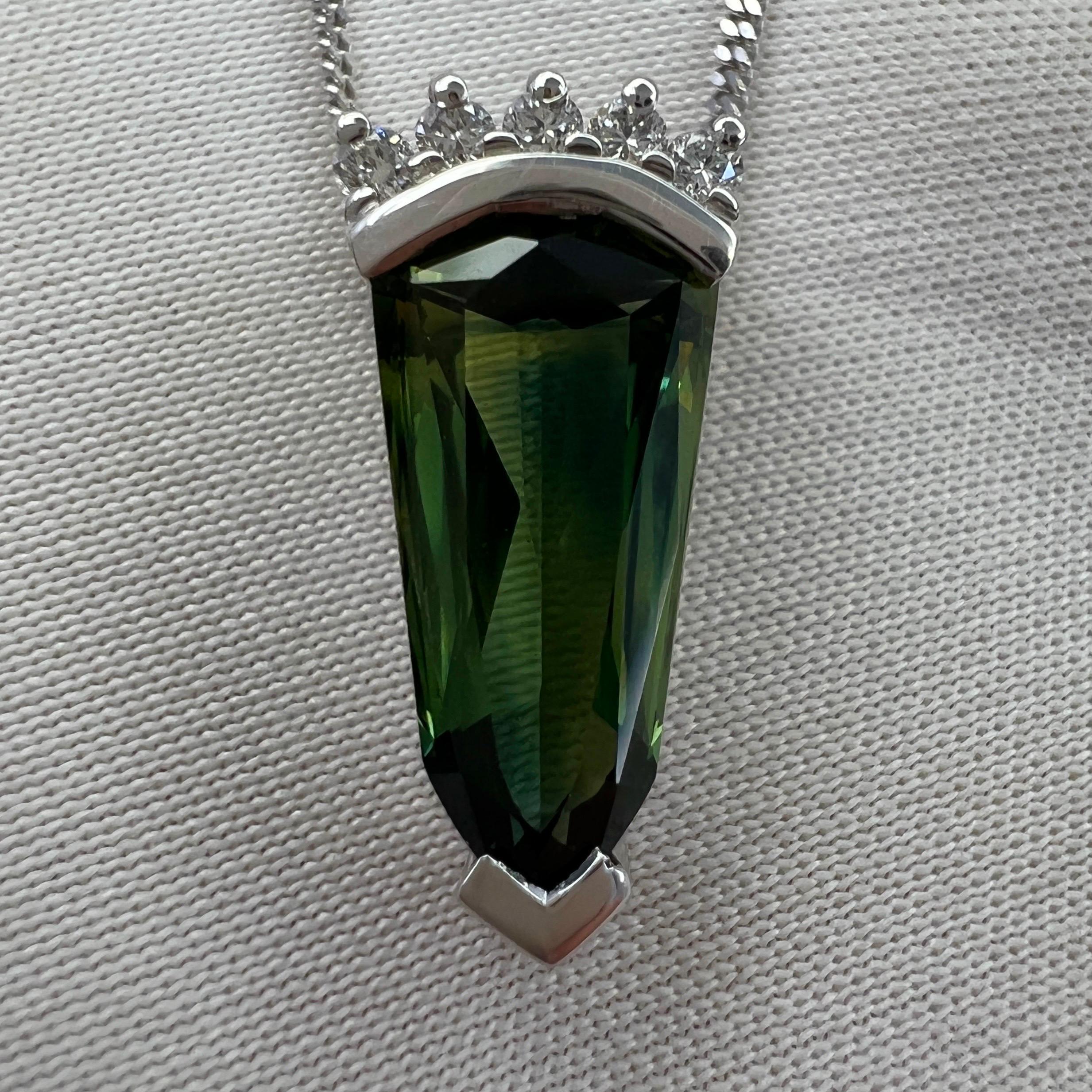 Unique 2.70ct Fancy Green Australian Sapphire & Diamond 18k White Gold Pendant 1