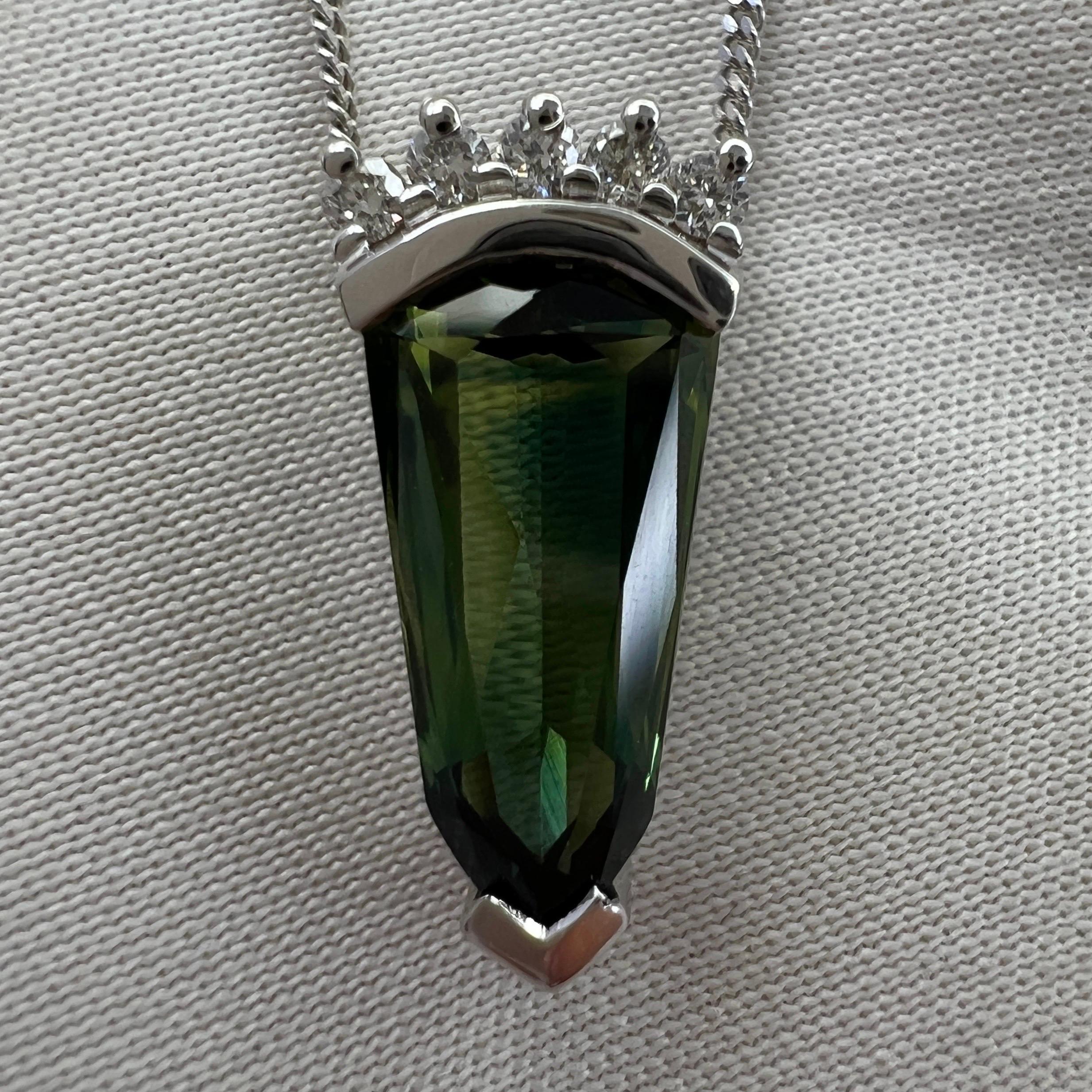 Unique 2.70ct Fancy Green Australian Sapphire & Diamond 18k White Gold Pendant 4