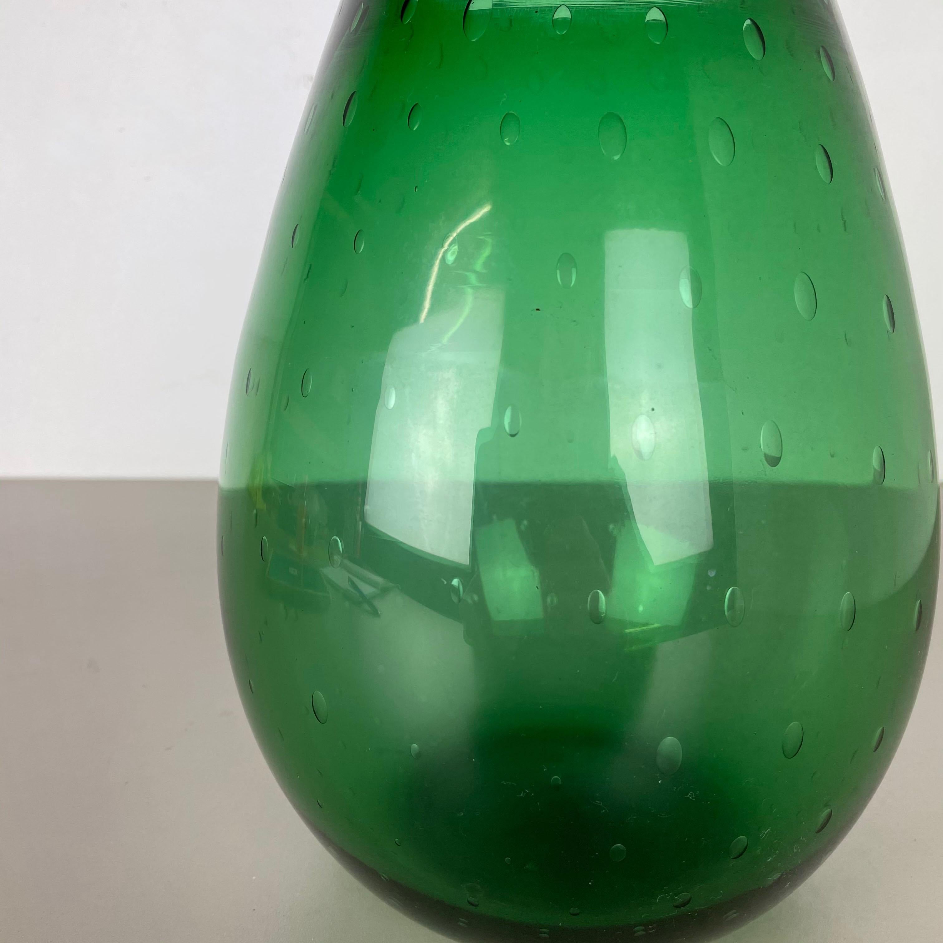 Mid-Century Modern Unique Green Bubble Sommerso Bullicante Murano Glass Vase, Italy, 1970s