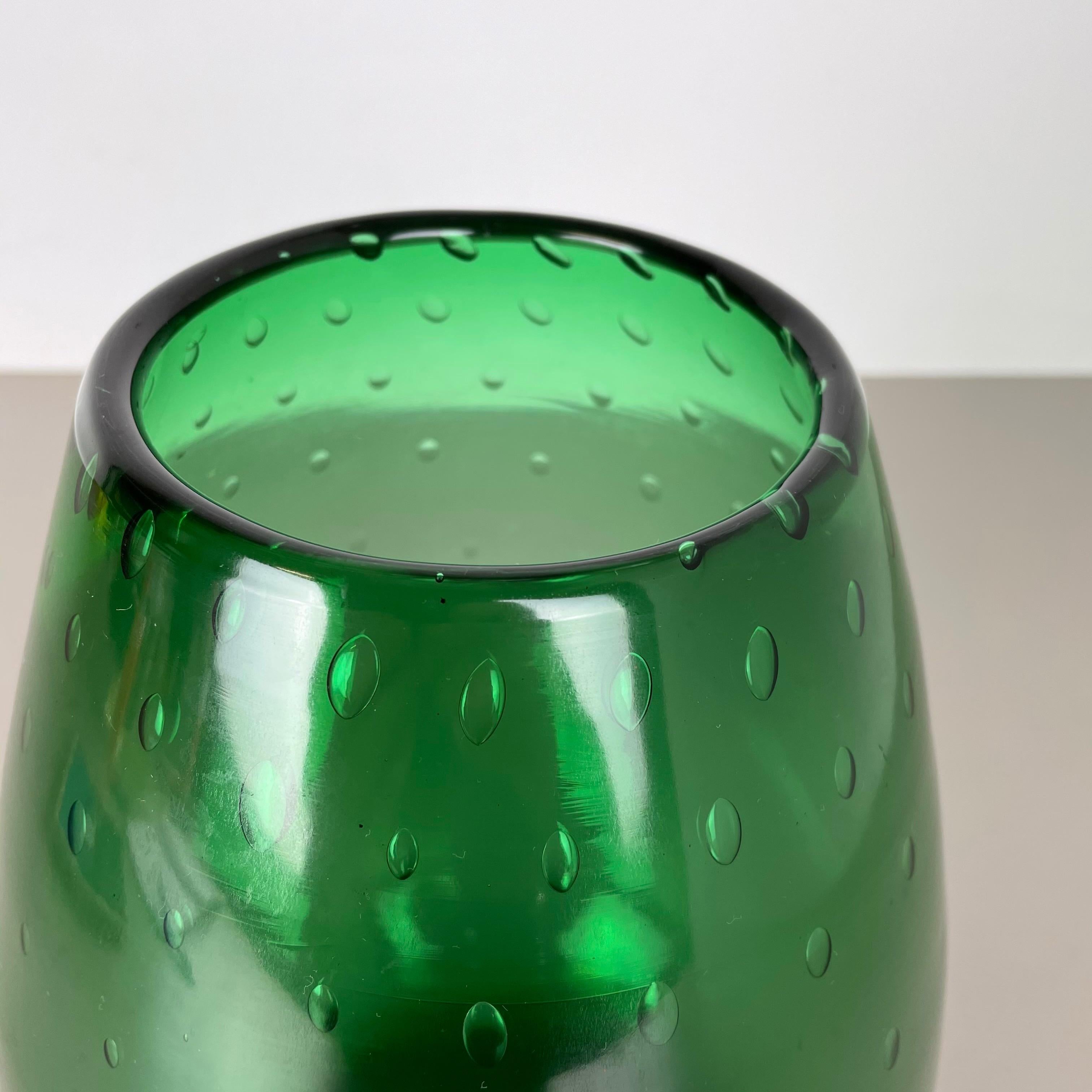 20th Century Unique Green Bubble Sommerso Bullicante Murano Glass Vase, Italy, 1970s