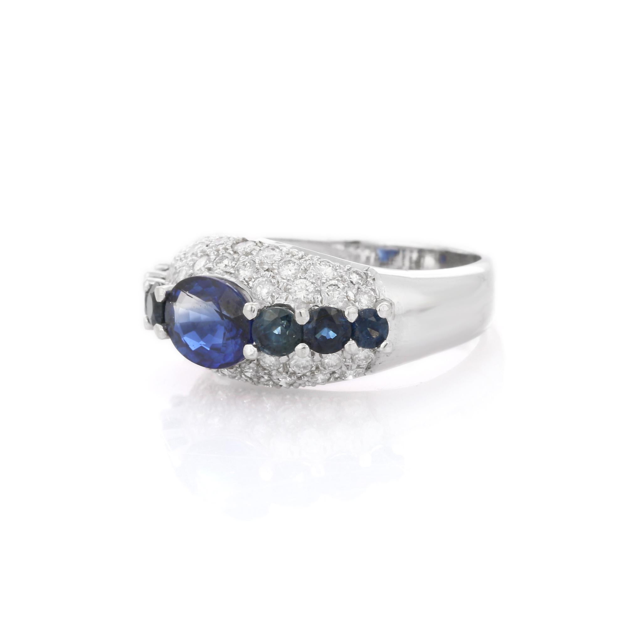 For Sale:  Blue Sapphire Engagement Ring with Diamonds in 18K White Gold 3