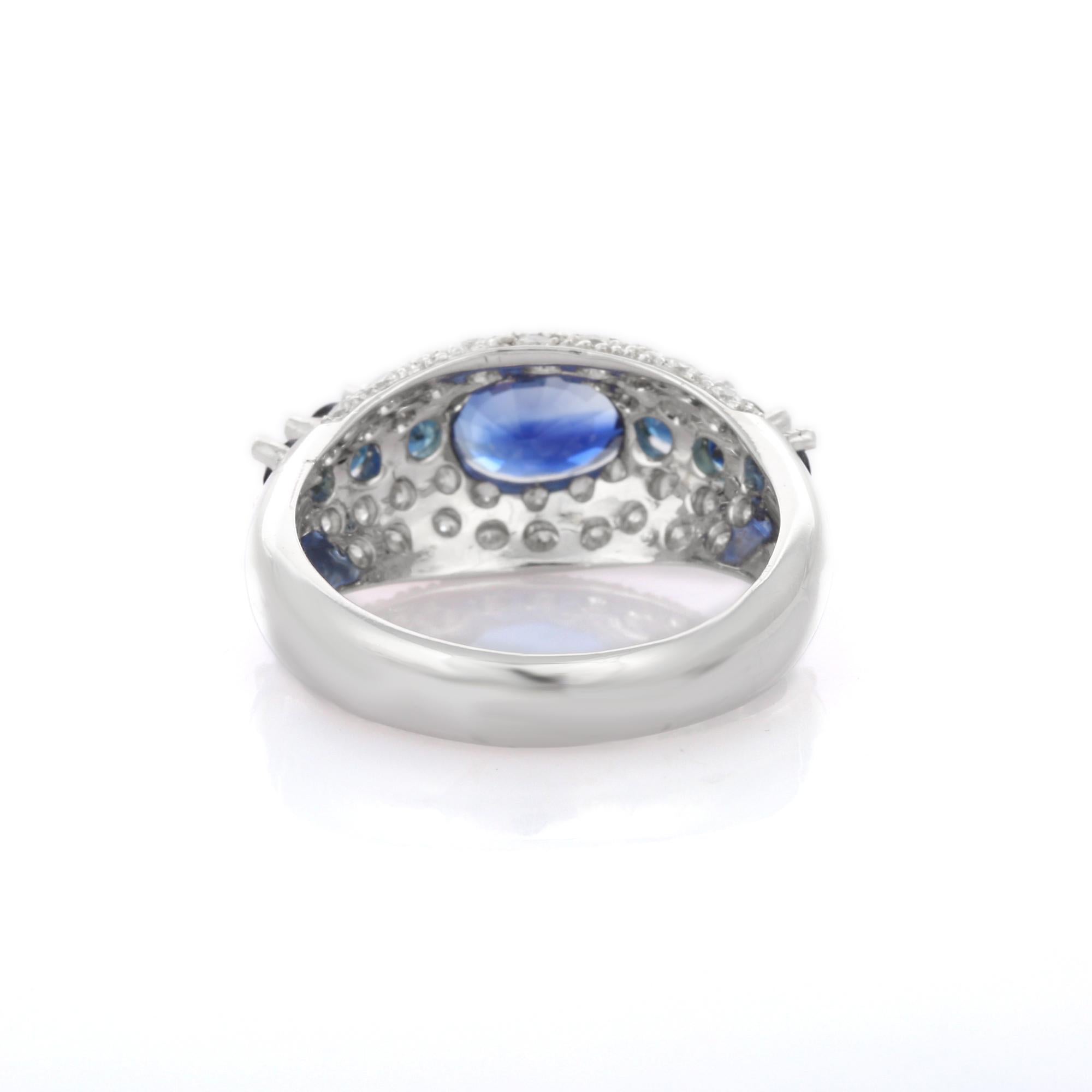 For Sale:  Blue Sapphire Engagement Ring with Diamonds in 18K White Gold 5