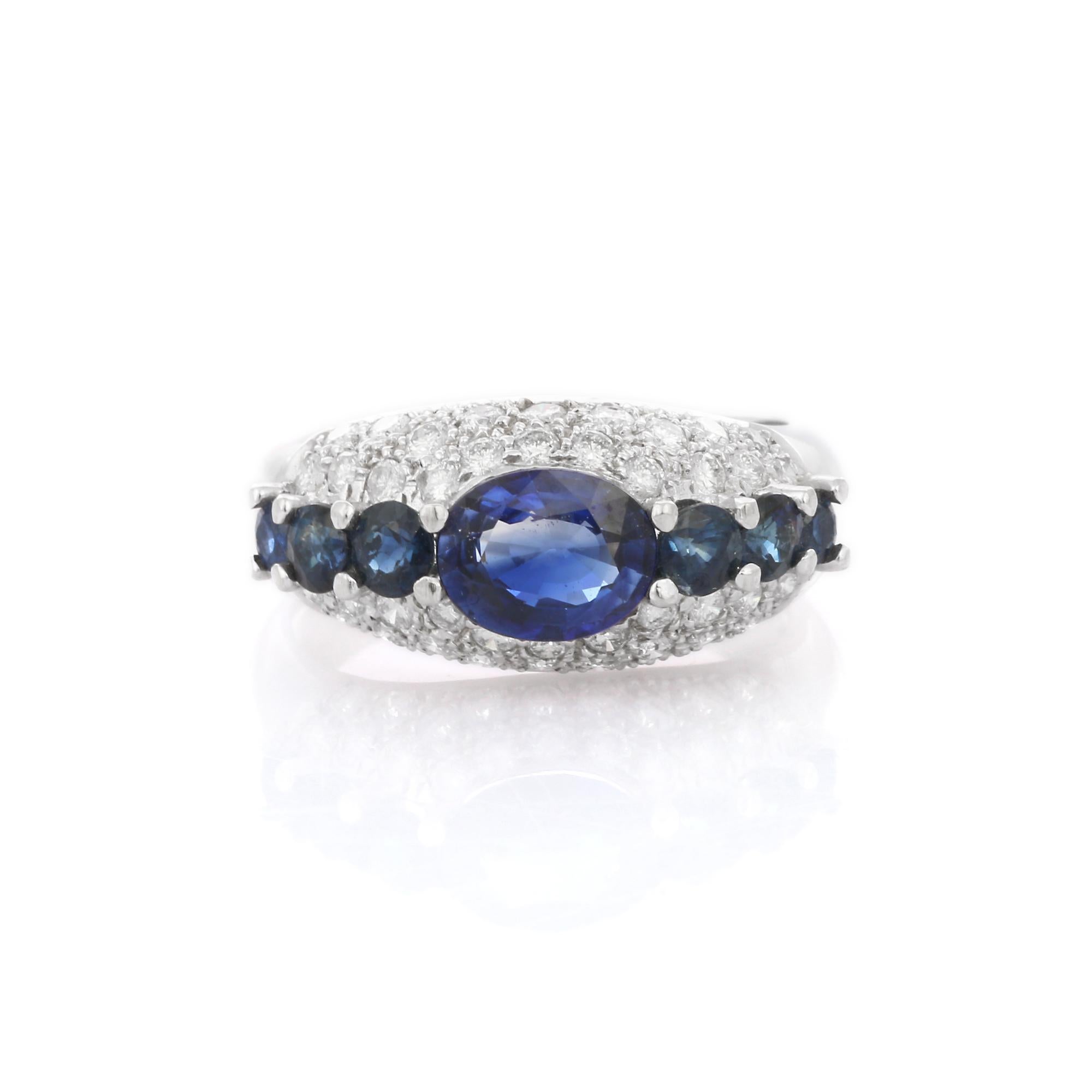 For Sale:  Blue Sapphire Engagement Ring with Diamonds in 18K White Gold 6