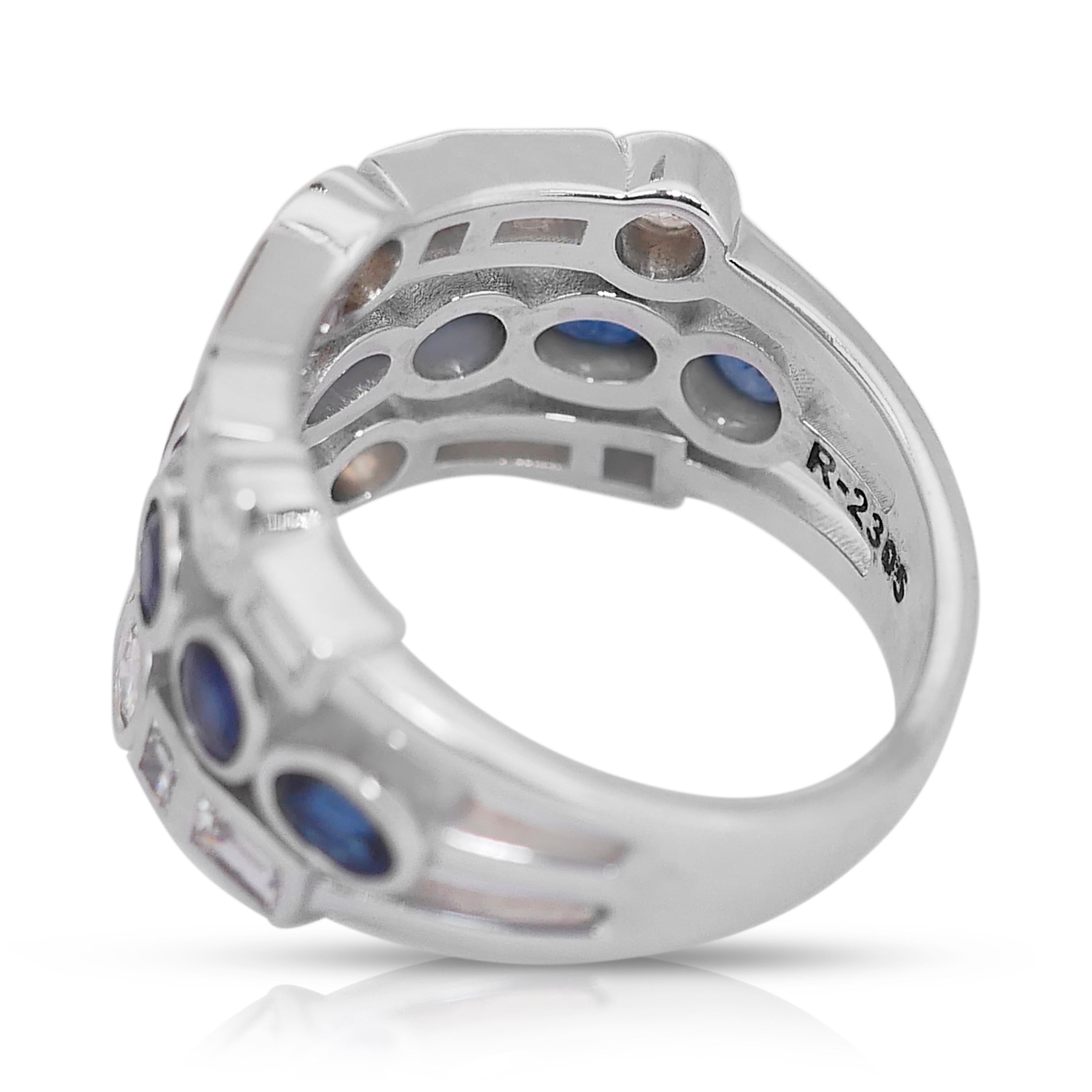 Unique 3.18ct Sapphires and Diamonds Ring in 14k White Gold - IGI Certified In New Condition In רמת גן, IL