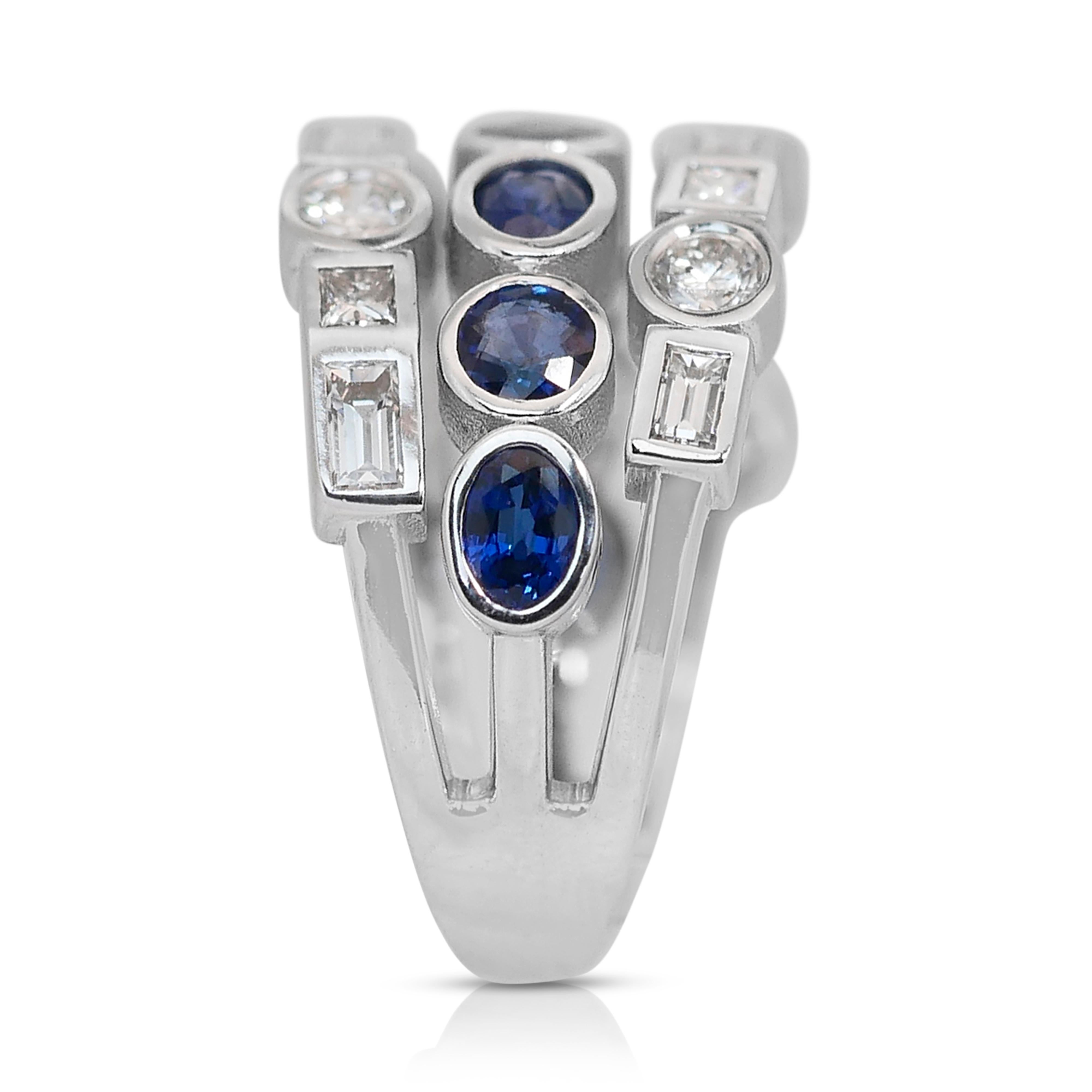 Unique 3.18ct Sapphires and Diamonds Ring in 14k White Gold - IGI Certified 2