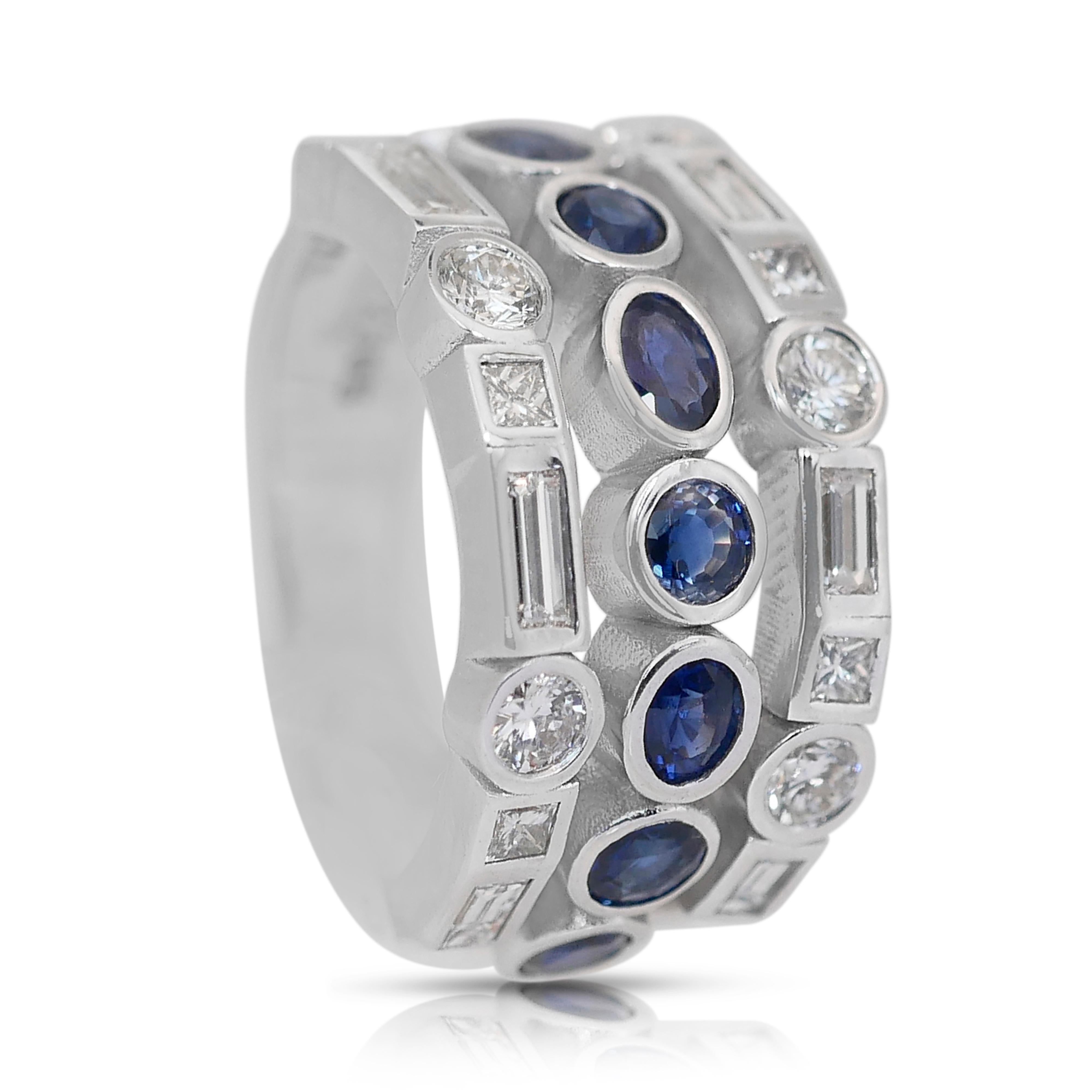 Unique 3.18ct Sapphires and Diamonds Ring in 14k White Gold - IGI Certified 3
