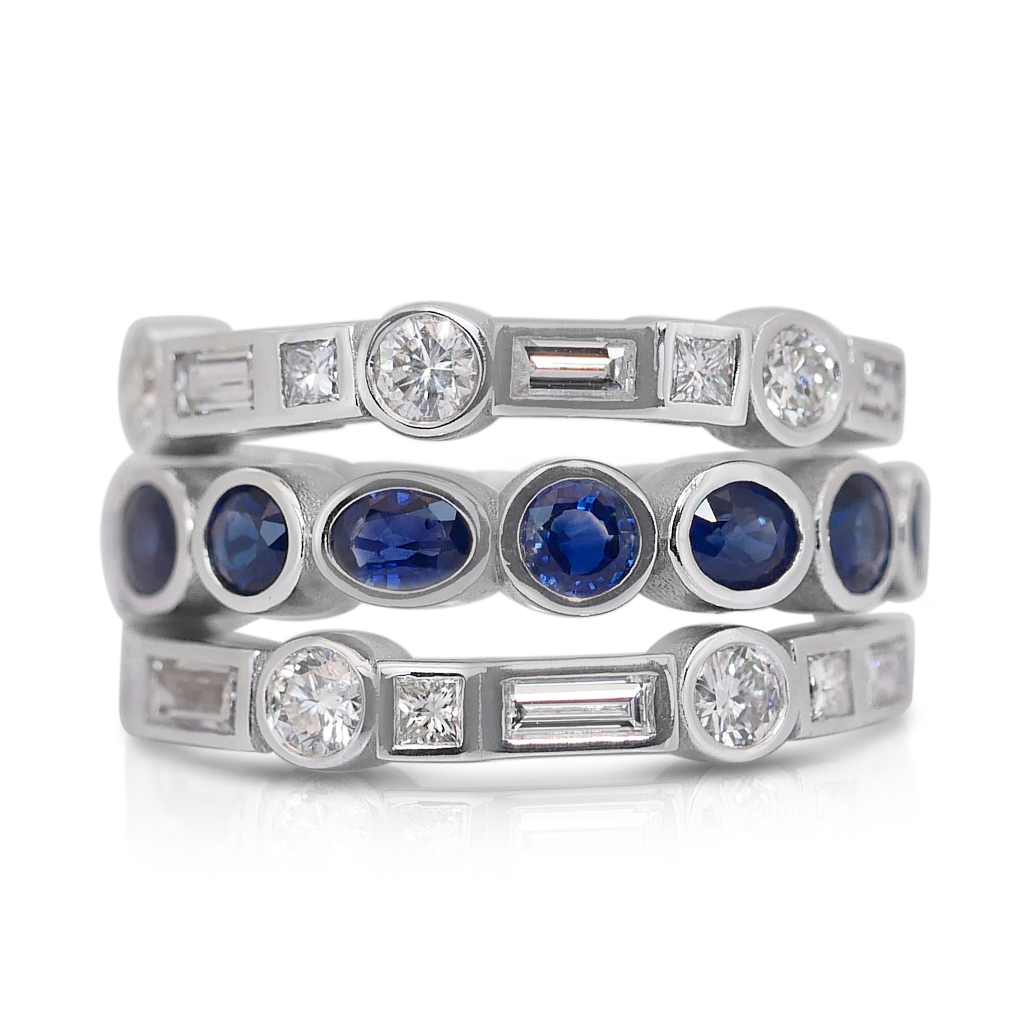 Unique 3.18ct Sapphires and Diamonds Ring in 14k White Gold - IGI Certified 4