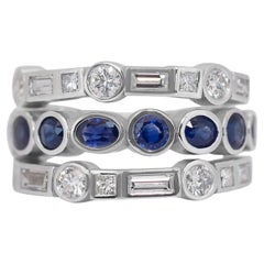 Unique 3.18ct Sapphires and Diamonds Ring in 14k White Gold - IGI Certified