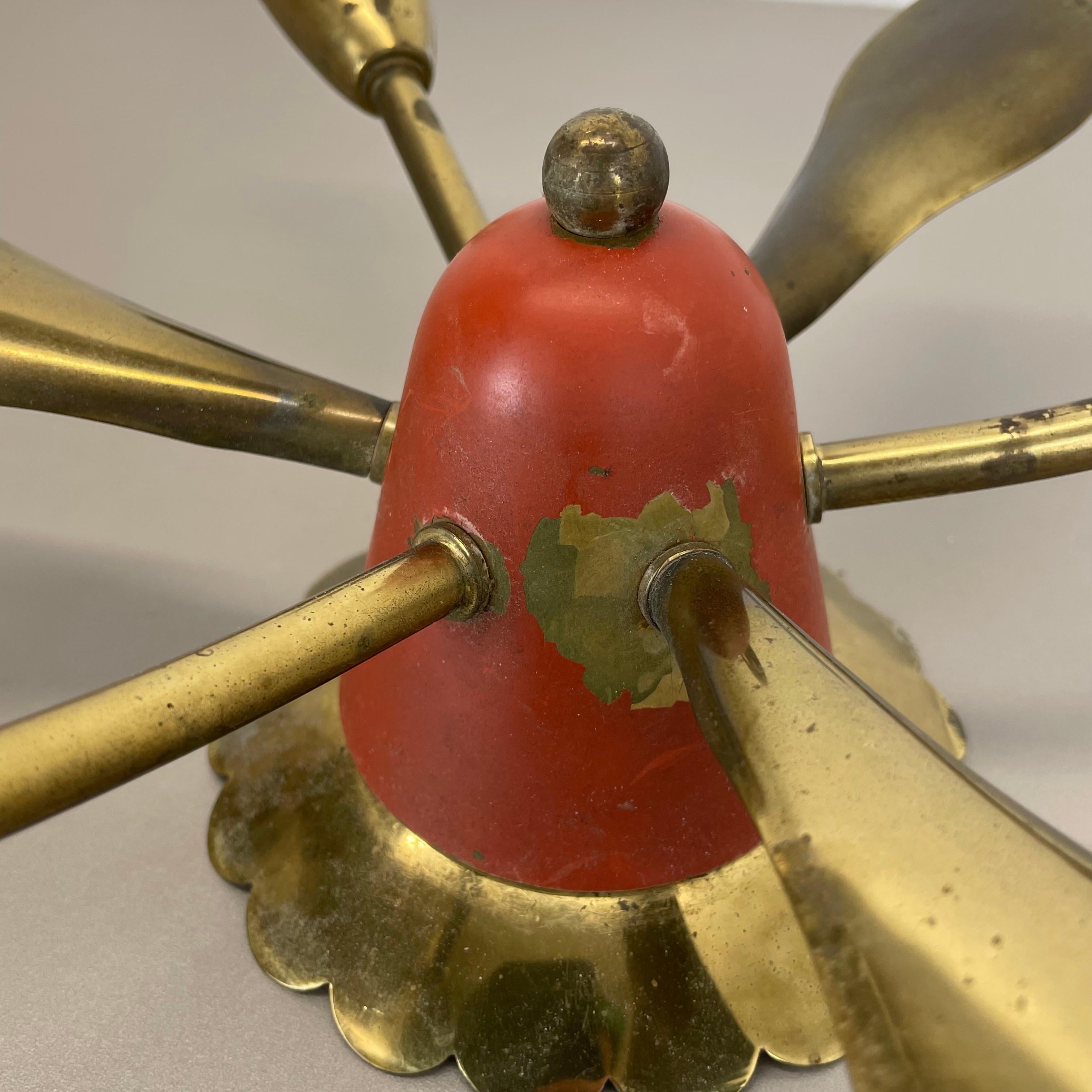 Plafonnier unique de 35cm en laiton massif Gino Sarfatti Style Flushmount, Italie 1950 en vente 4