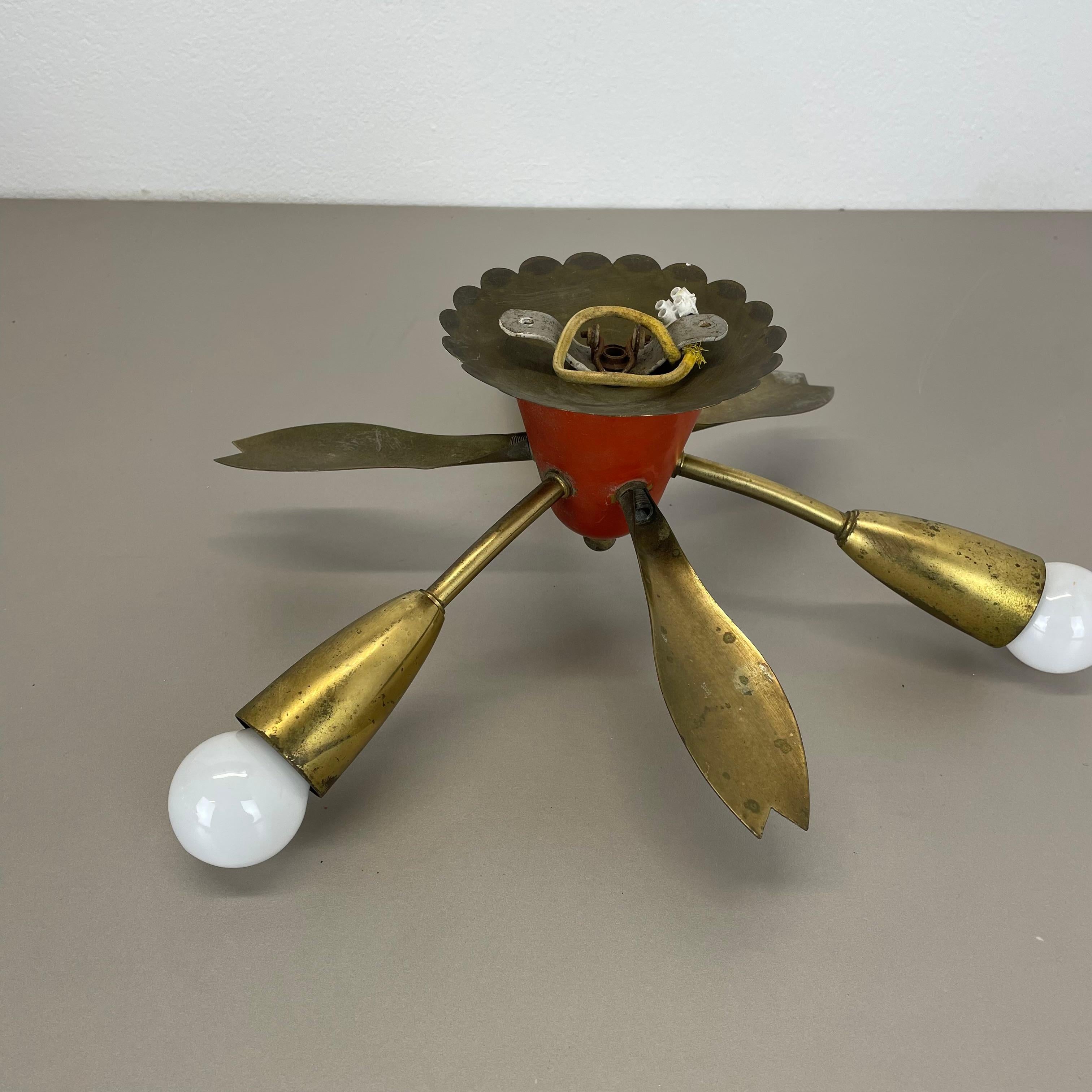 Plafonnier unique de 35cm en laiton massif Gino Sarfatti Style Flushmount, Italie 1950 en vente 8