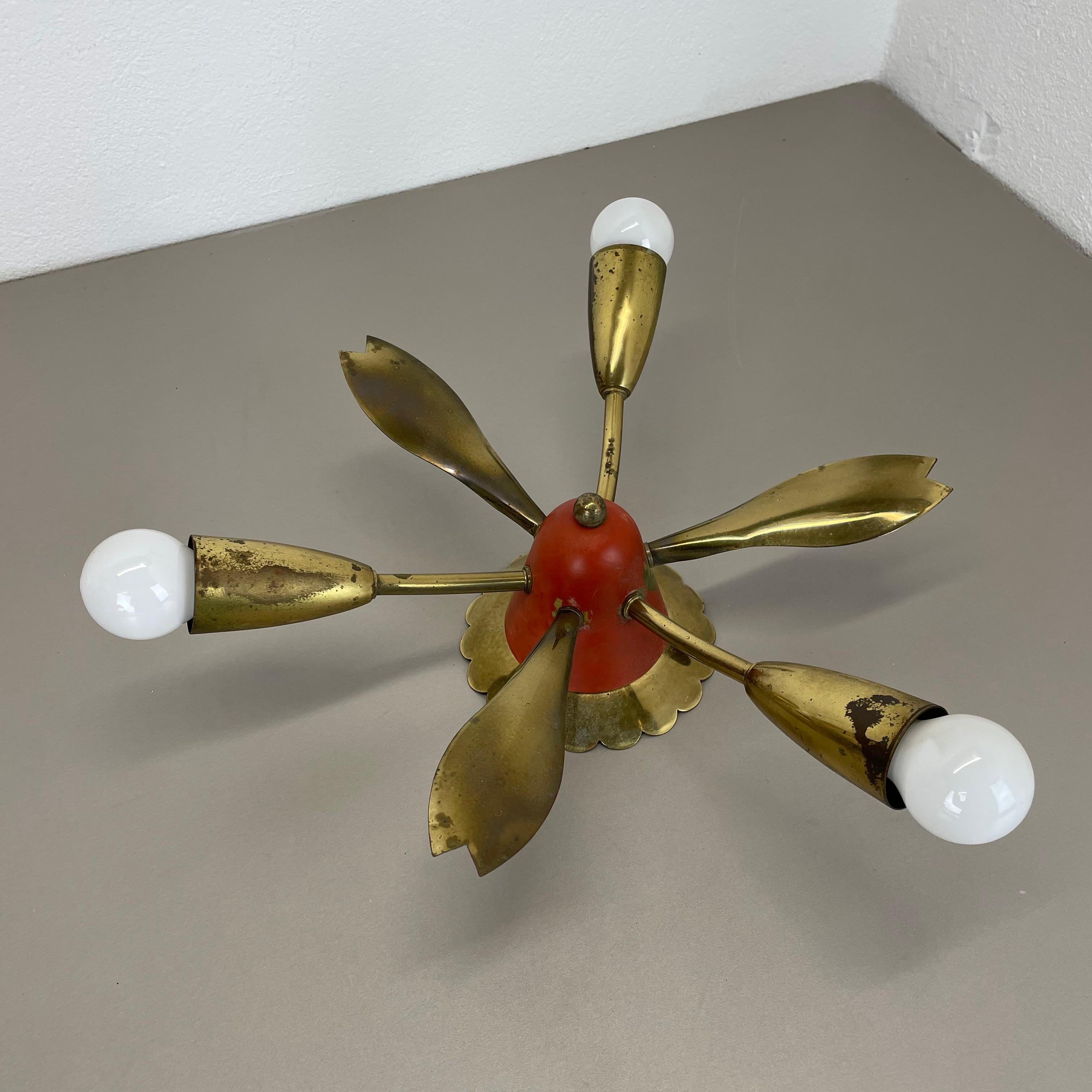 Plafonnier unique de 35cm en laiton massif Gino Sarfatti Style Flushmount, Italie 1950 Bon état - En vente à Kirchlengern, DE