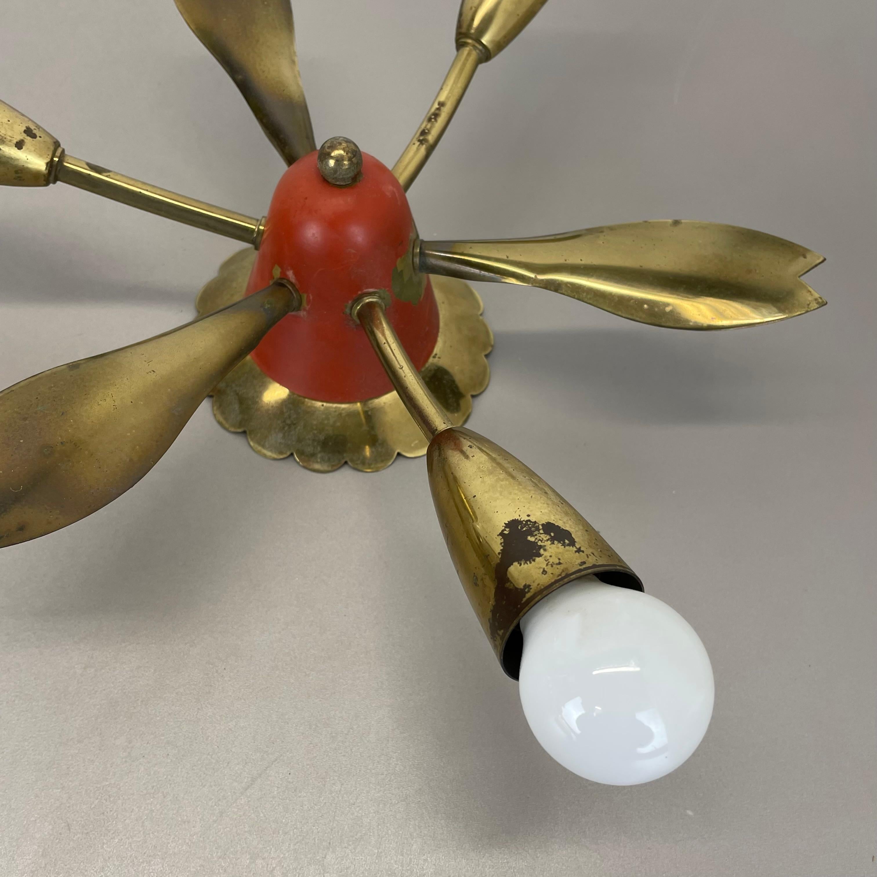 Métal Plafonnier unique de 35cm en laiton massif Gino Sarfatti Style Flushmount, Italie 1950 en vente