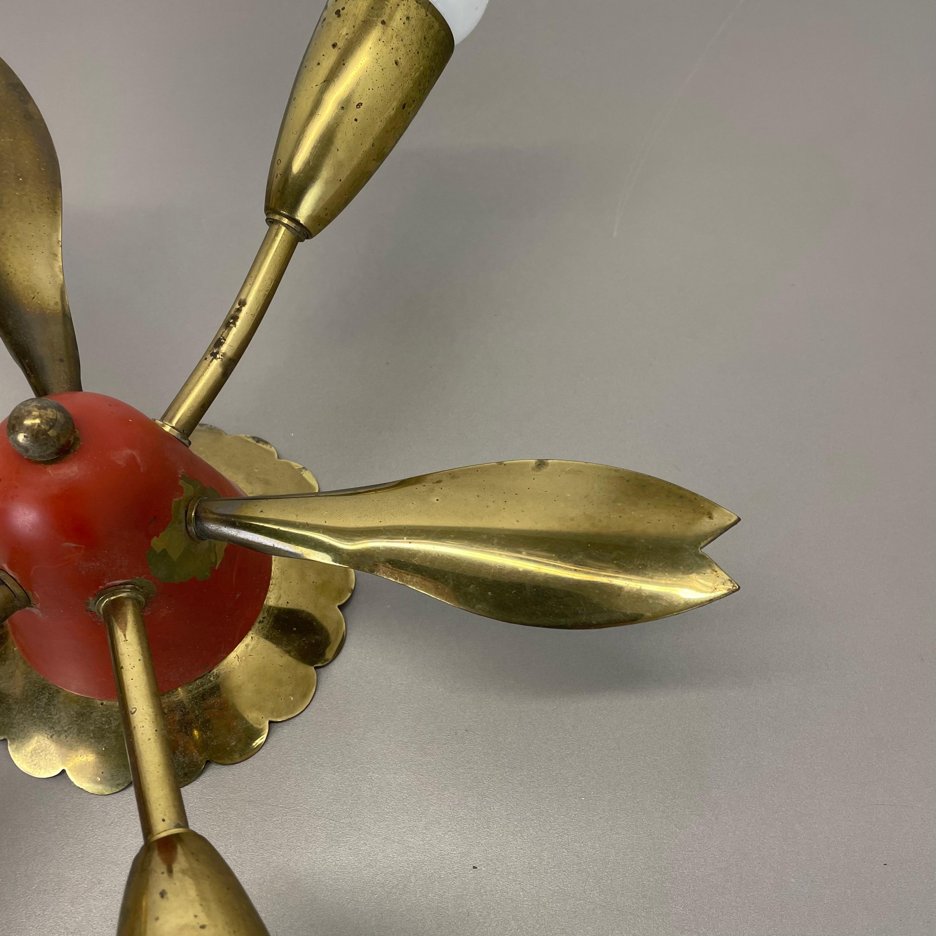 Plafonnier unique de 35cm en laiton massif Gino Sarfatti Style Flushmount, Italie 1950 en vente 1