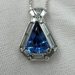 Unique 3.60ct Vivid Blue Ceylon Sapphire & Diamond Platinum Fancy Halo Pendant