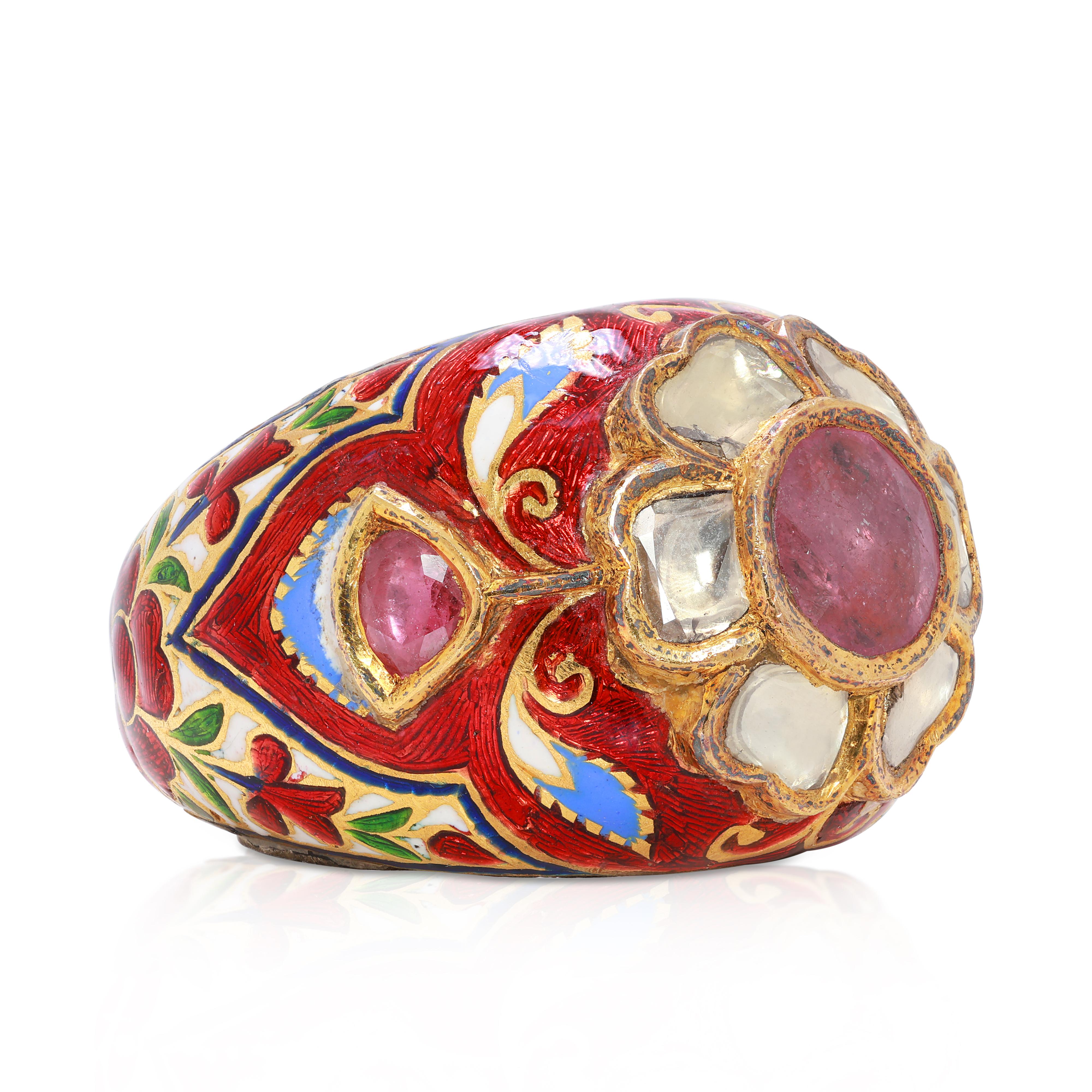 Round Cut Unique 3ct Ruby & Round Brilliant Diamond Mix Ring in 9K White Gold For Sale