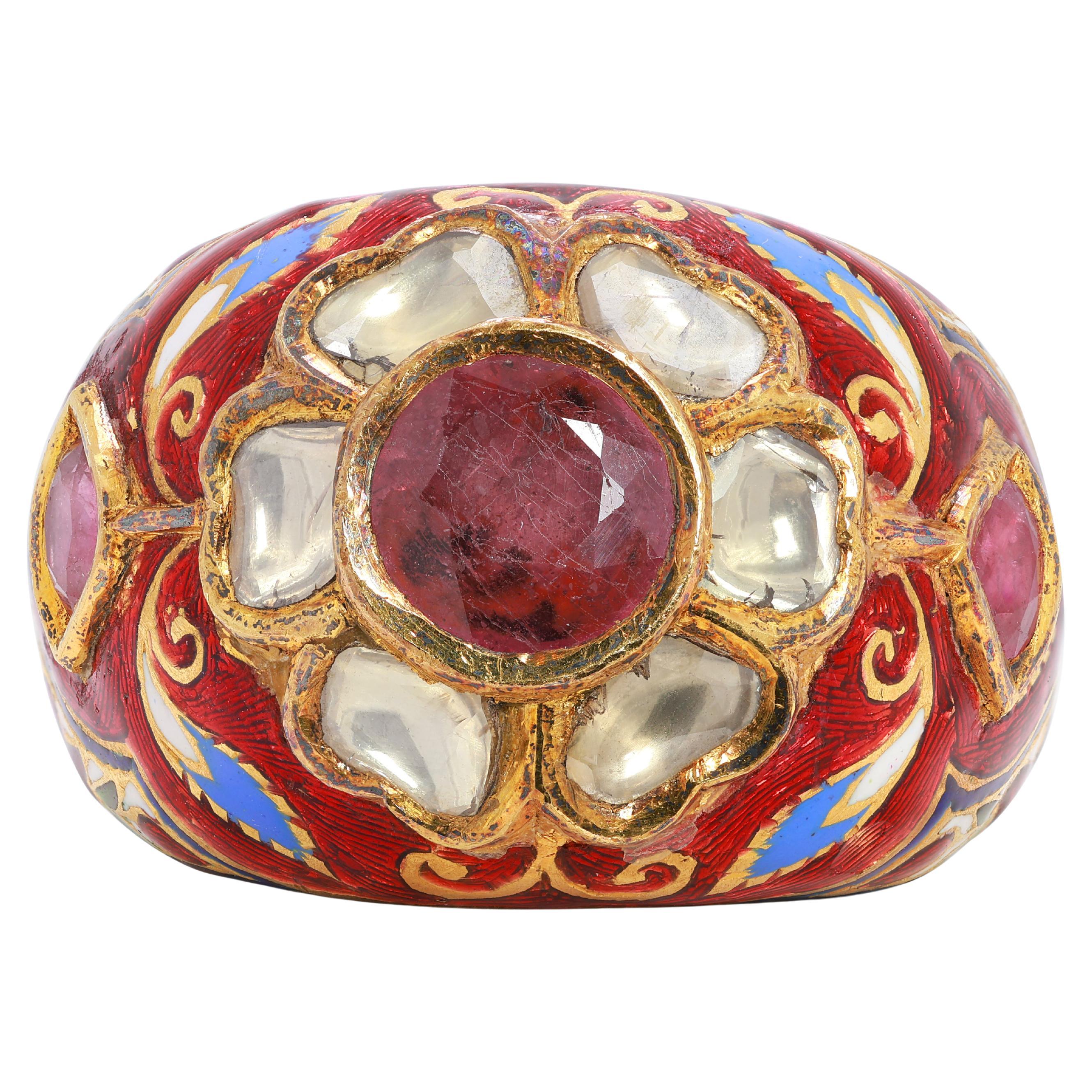 Unique 3ct Ruby & Round Brilliant Diamond Mix Ring in 9K White Gold For Sale
