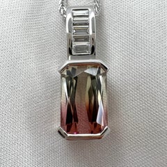 Unique 4 Carat Fancy Watermelon Tourmaline & Diamond 18k White Gold Pendant