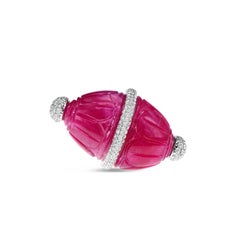 Unique 40.67 Carat Old Ruby and 1.36 Carat Diamond Cocktail Ring