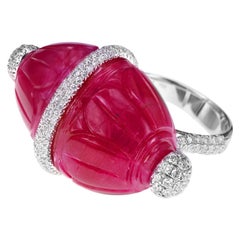 Unique 40.67 Carat Old Ruby and 1.36 Carat Diamond Cocktail Ring