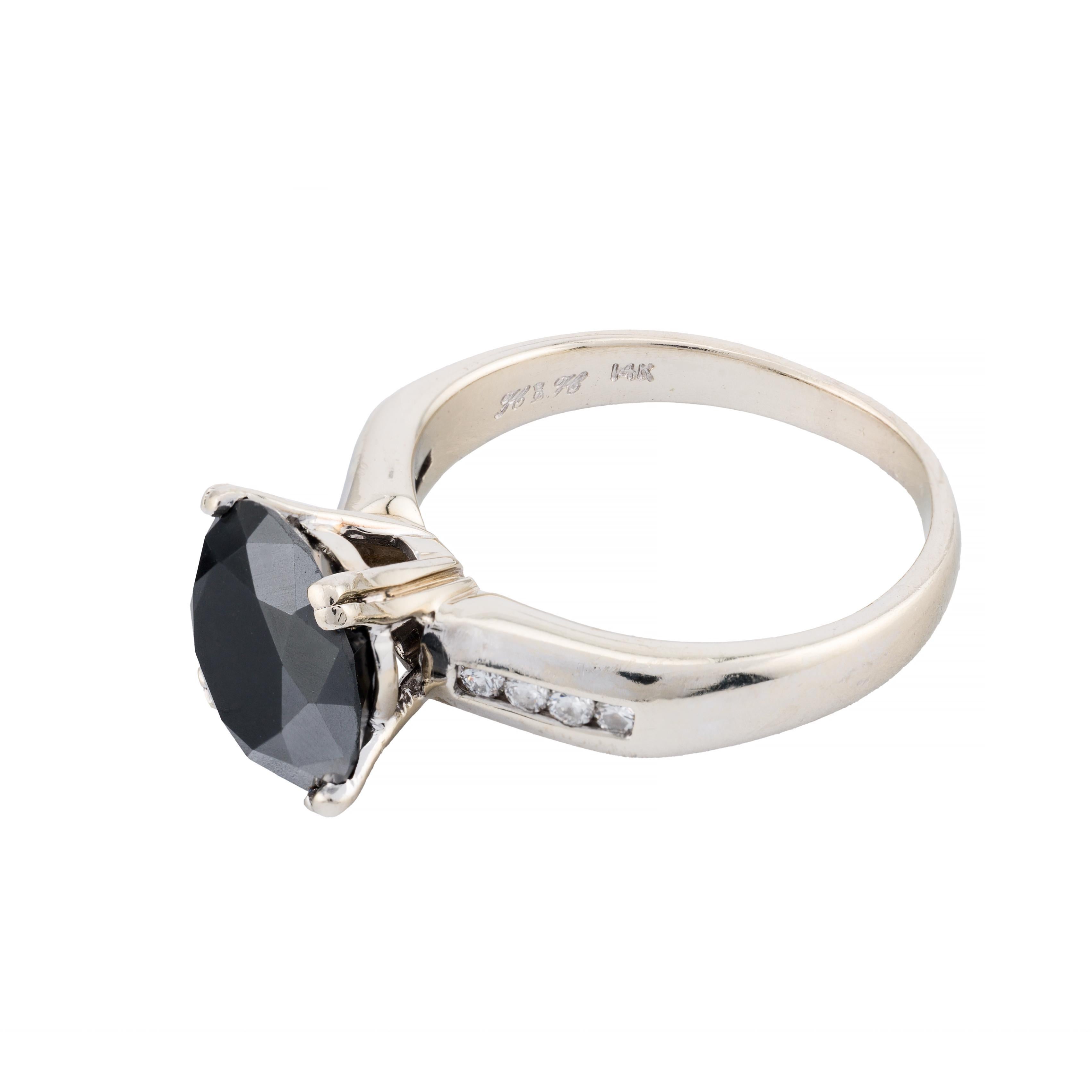 Einzigartiger 4,16 Karat schwarzer Diamant-Verlobungsring aus 14 Karat Weißgold (Brillantschliff) im Angebot